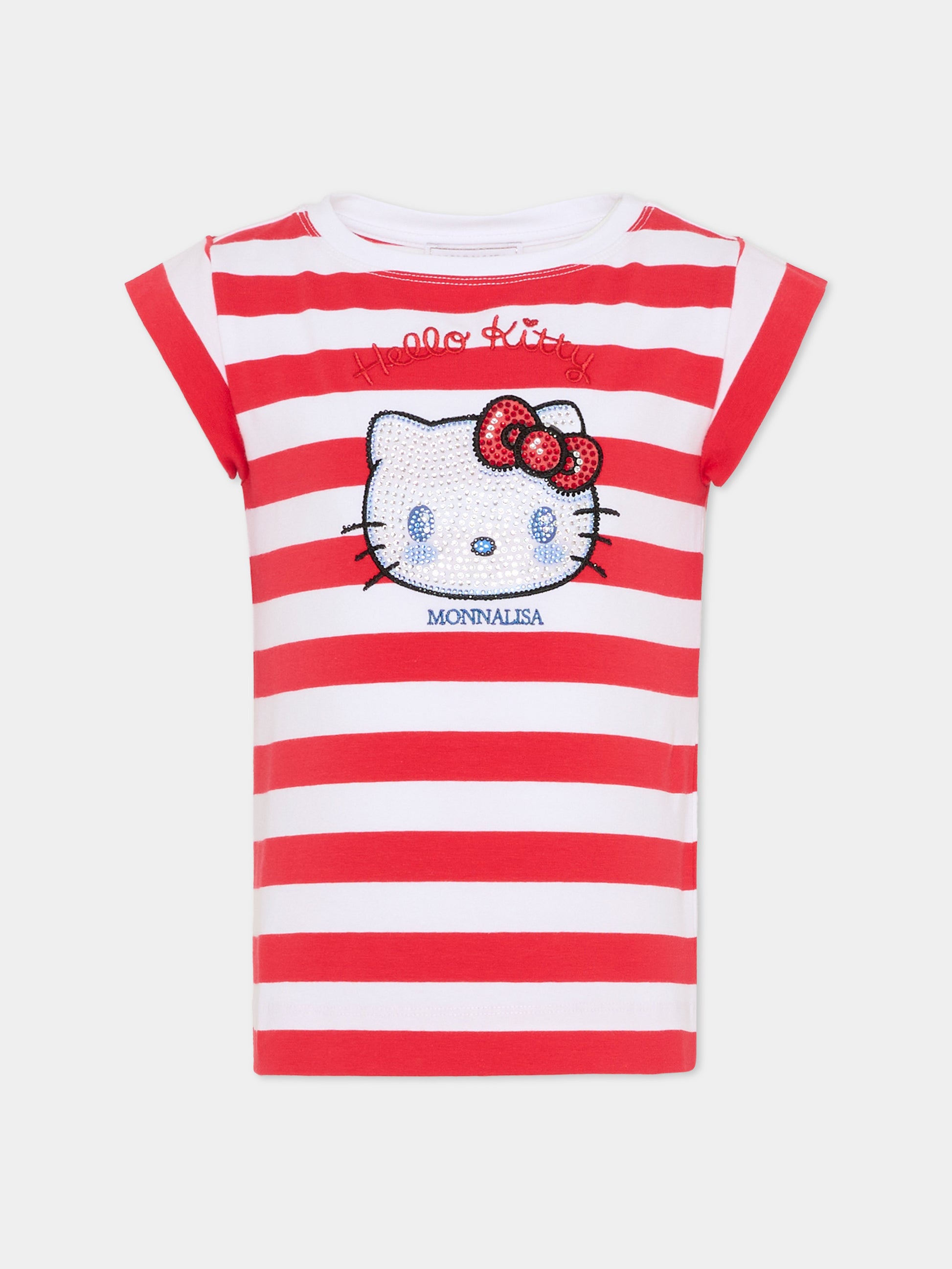 T-shirt rossa per bambina con Hello Kitty di strass,Monnalisa,19G617 - 7042 - 9944