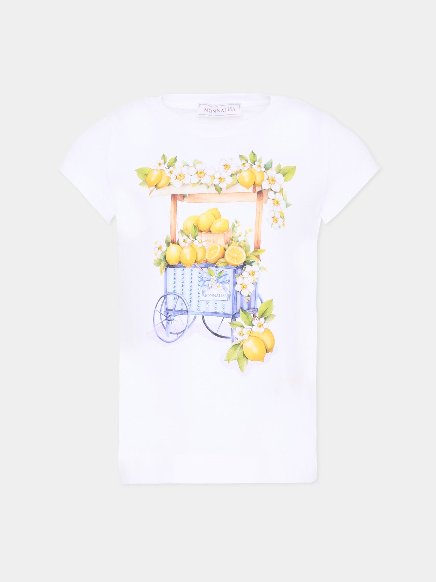 T-Shirt bianca per bambina con limoni,Monnalisa,11G624 - 7201 - 0099