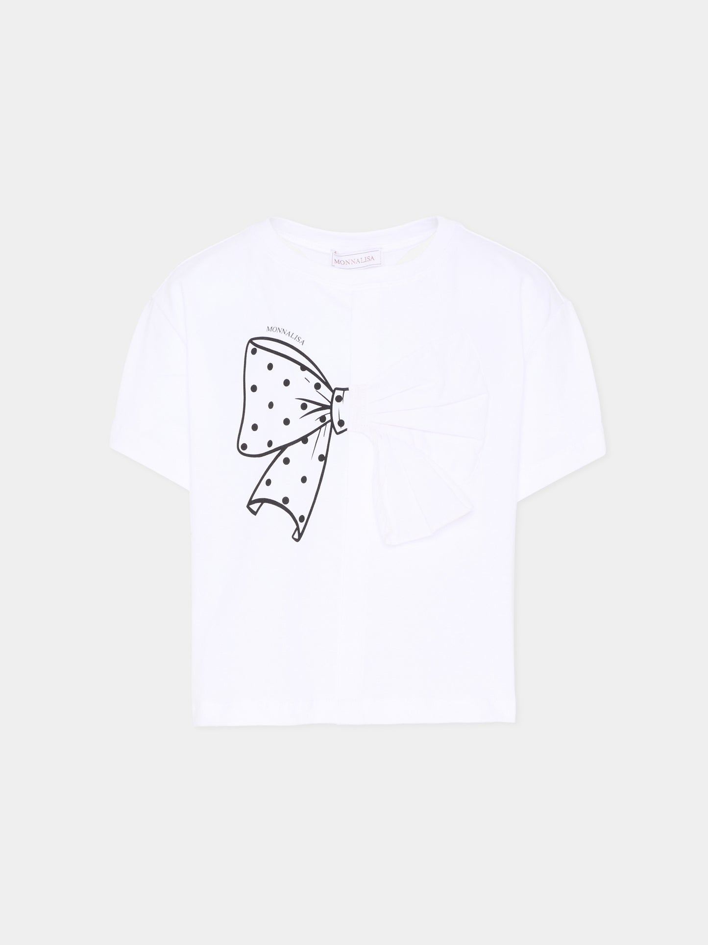 T-Shirt bianca per bambina con fiocco,Monnalisa,11G615 - 7201 - 0099