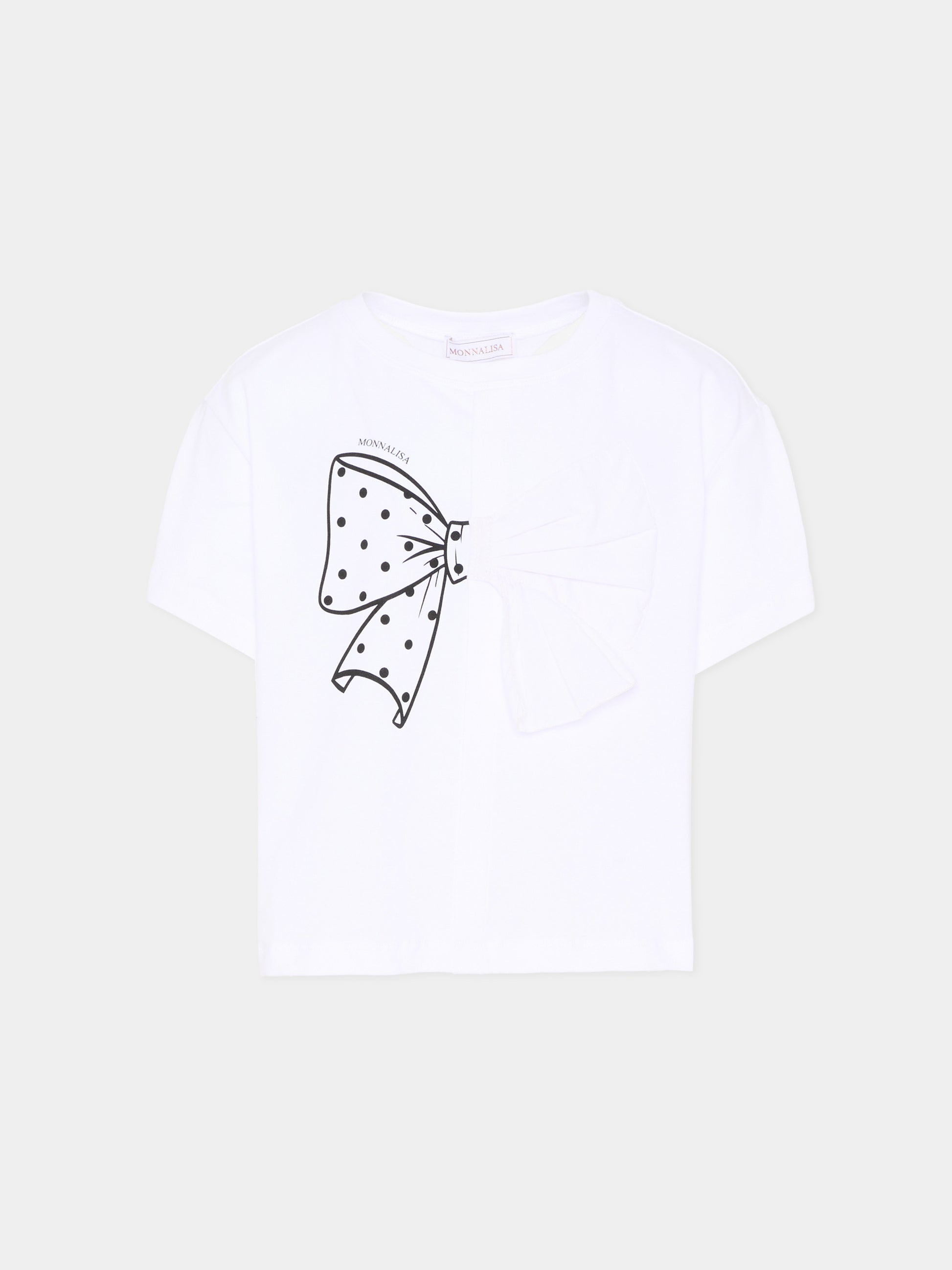 T-Shirt bianca per bambina con fiocco,Monnalisa,11G615 - 7201 - 0099
