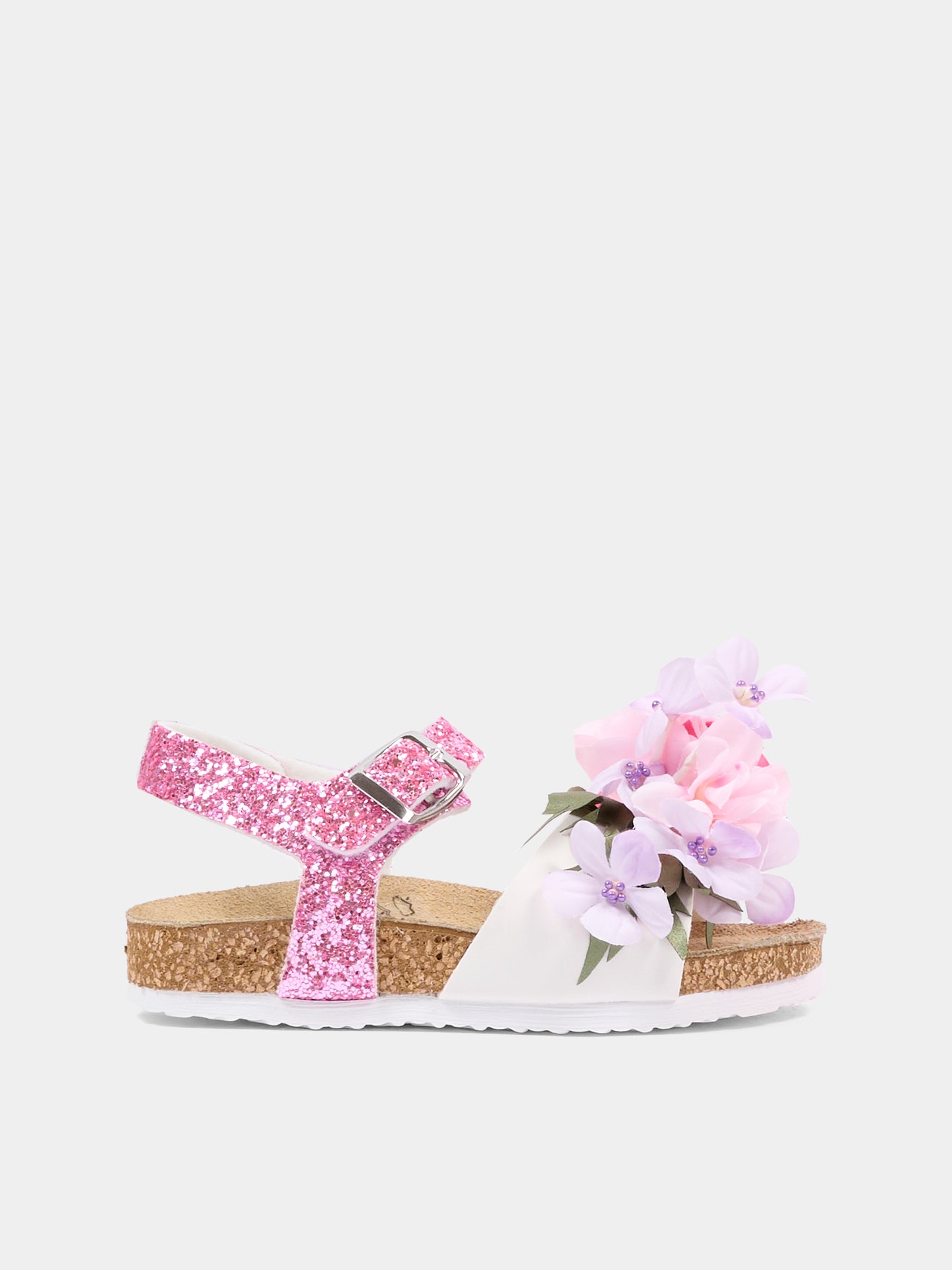 Sandali rosa per bambina con fiori,Monnalisa,8CG010 - 7708 - 0090