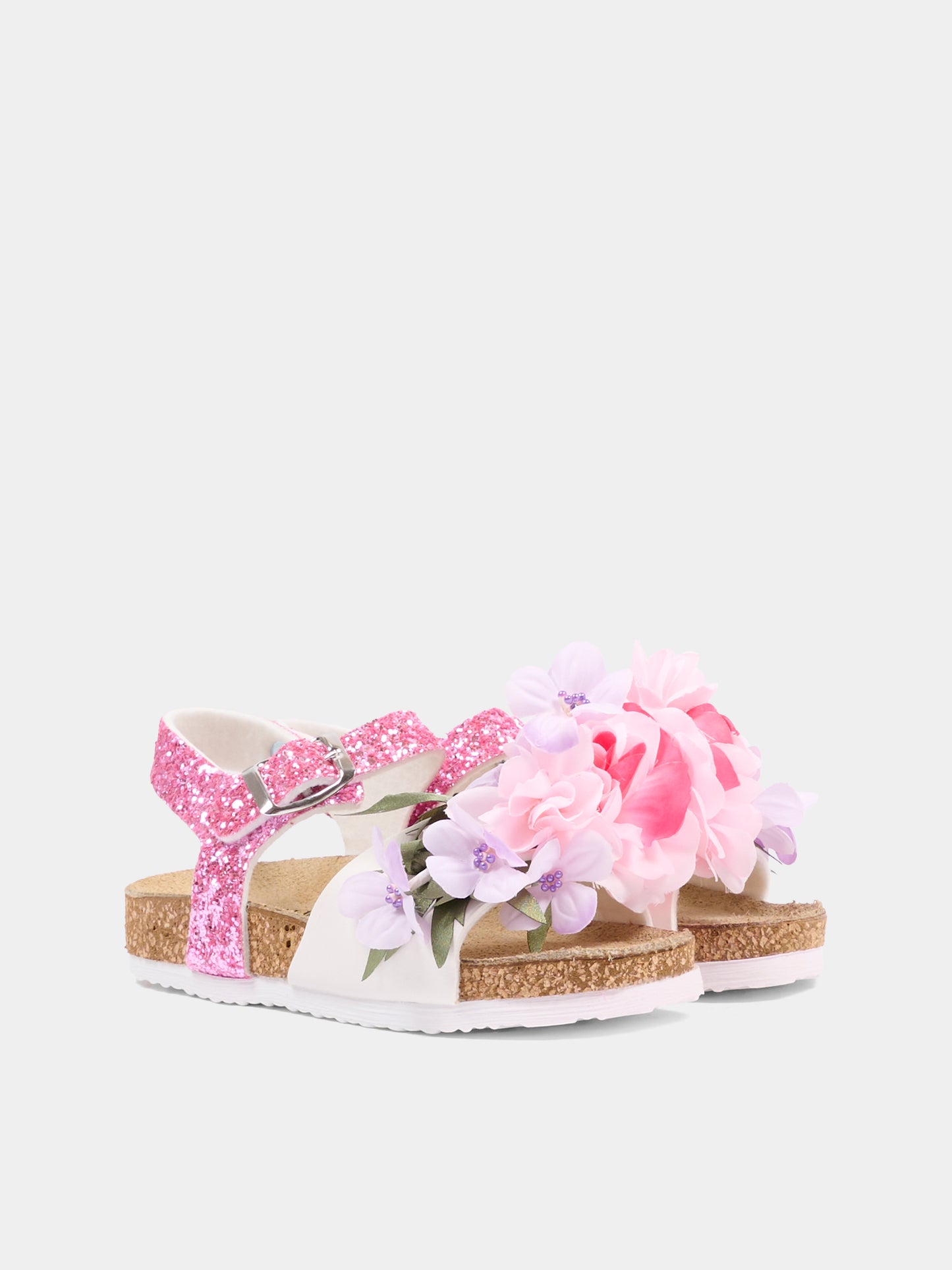 Sandali rosa per bambina con fiori,Monnalisa,8CG010 - 7708 - 0090