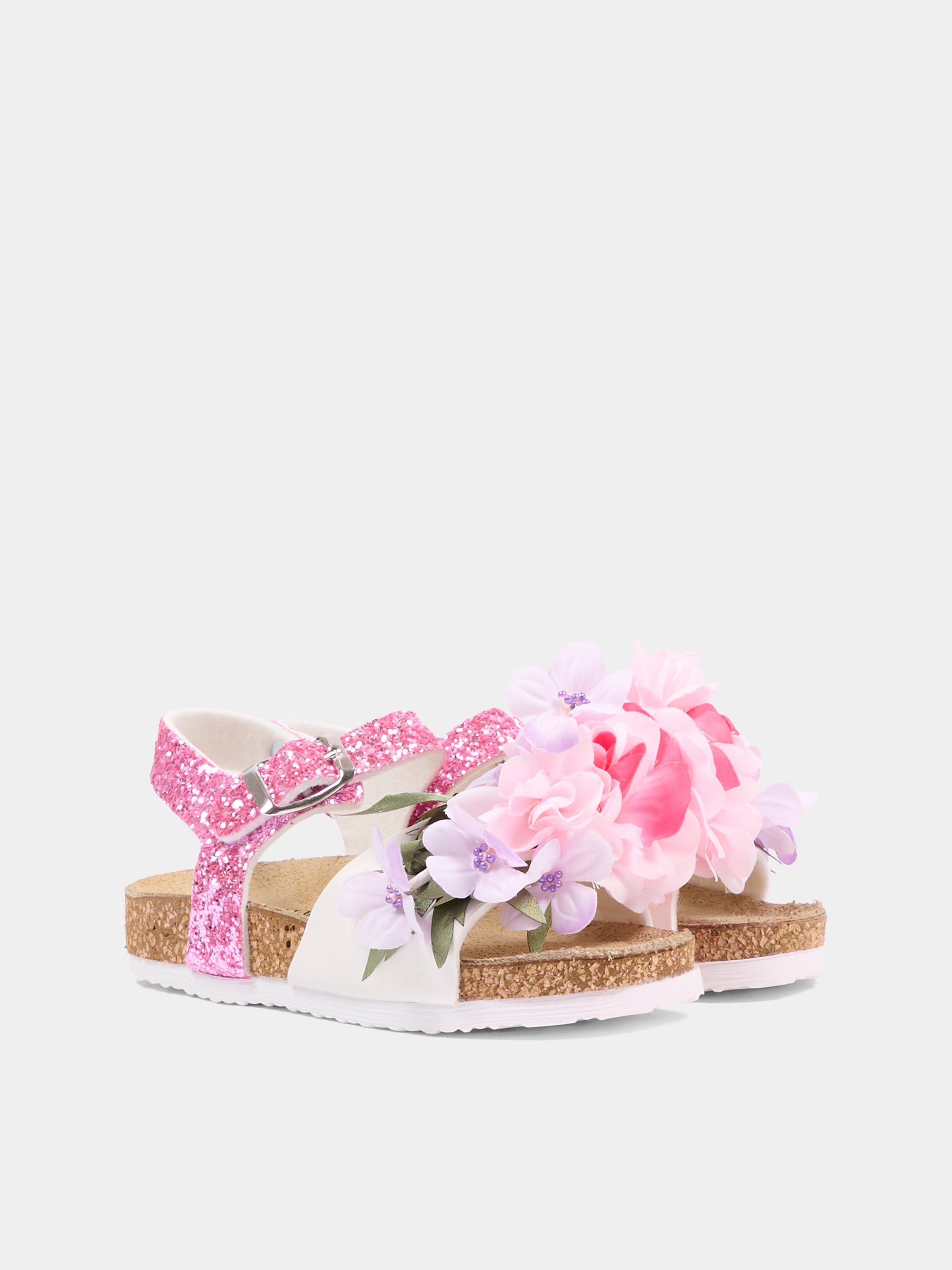 Sandali rosa per bambina con fiori,Monnalisa,8CG010 - 7708 - 0090