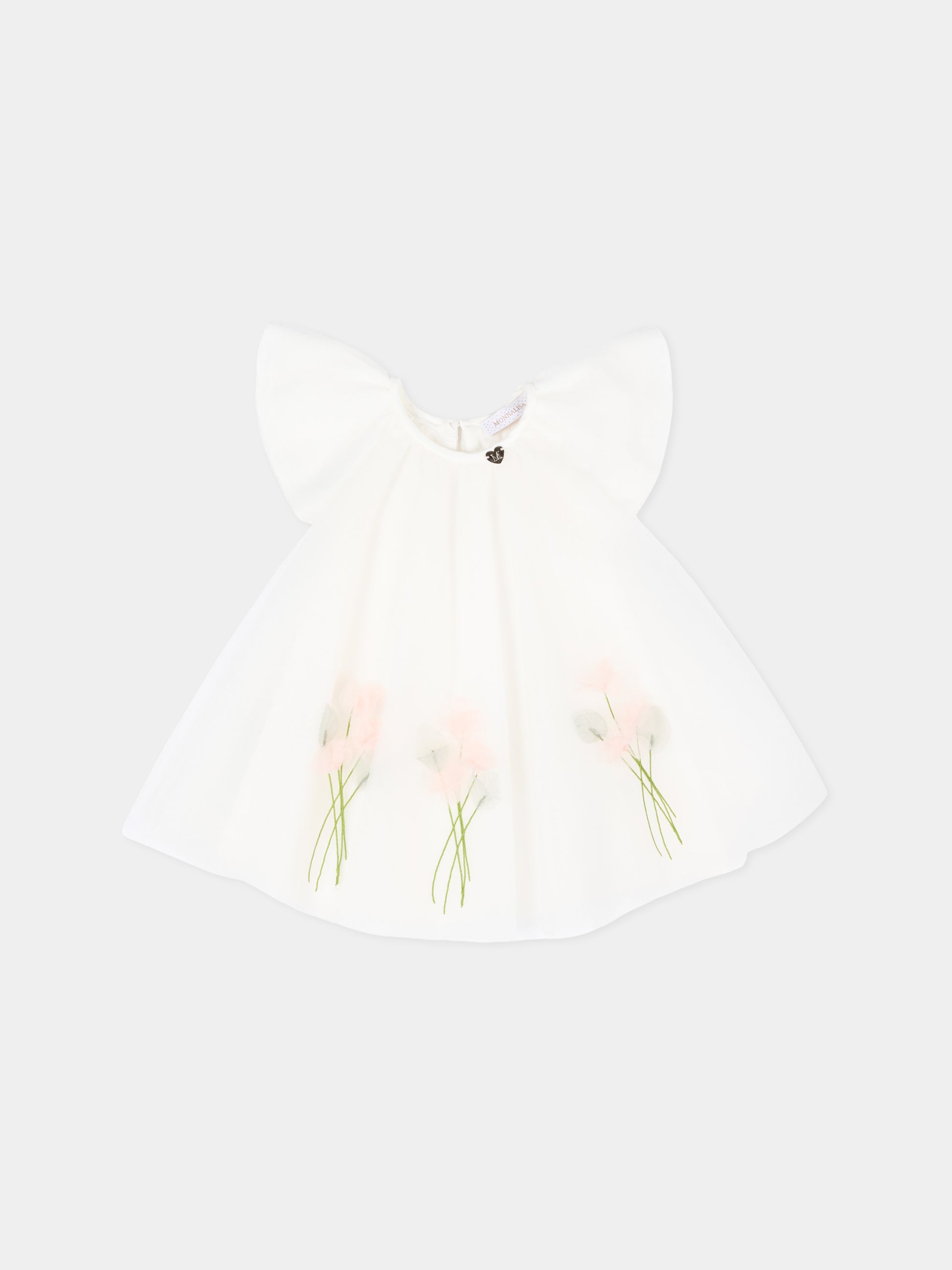 Vestito elegante avorio per neonata con fiori,Monnalisa,73G904 - 7747 - 0001