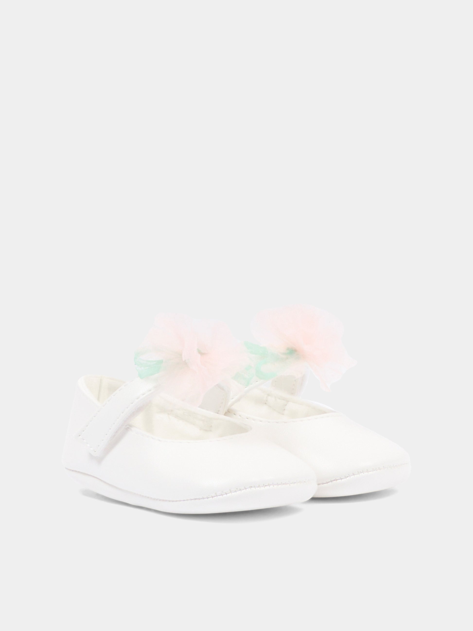 Ballerina bianca per neonata con applicazione floreale,Monnalisa,73G001 - 7768 - 0001