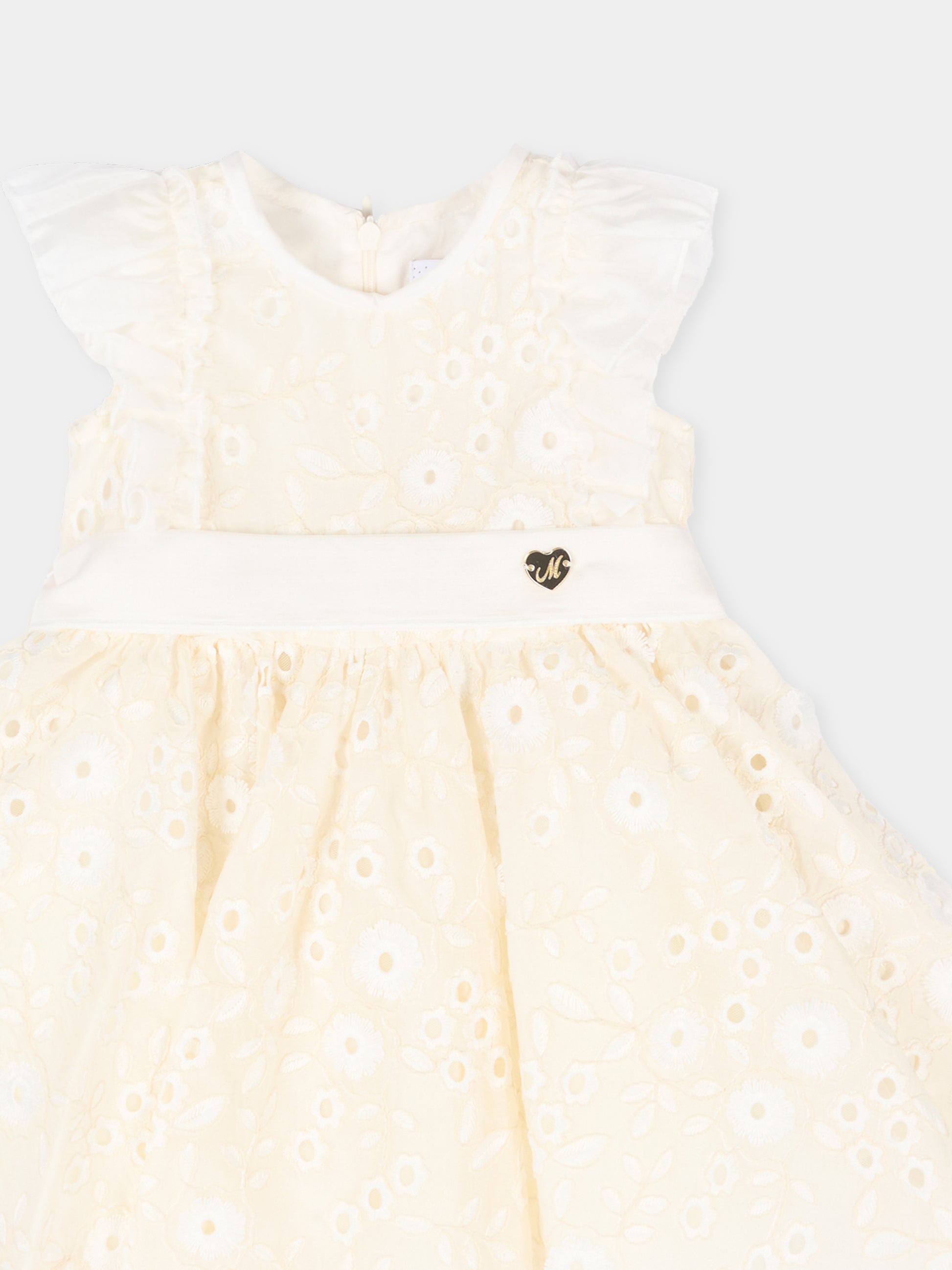 Abito elegante avorio per neonata in pizzo Sangallo,Monnalisa,73G901 - 7943 - 0002