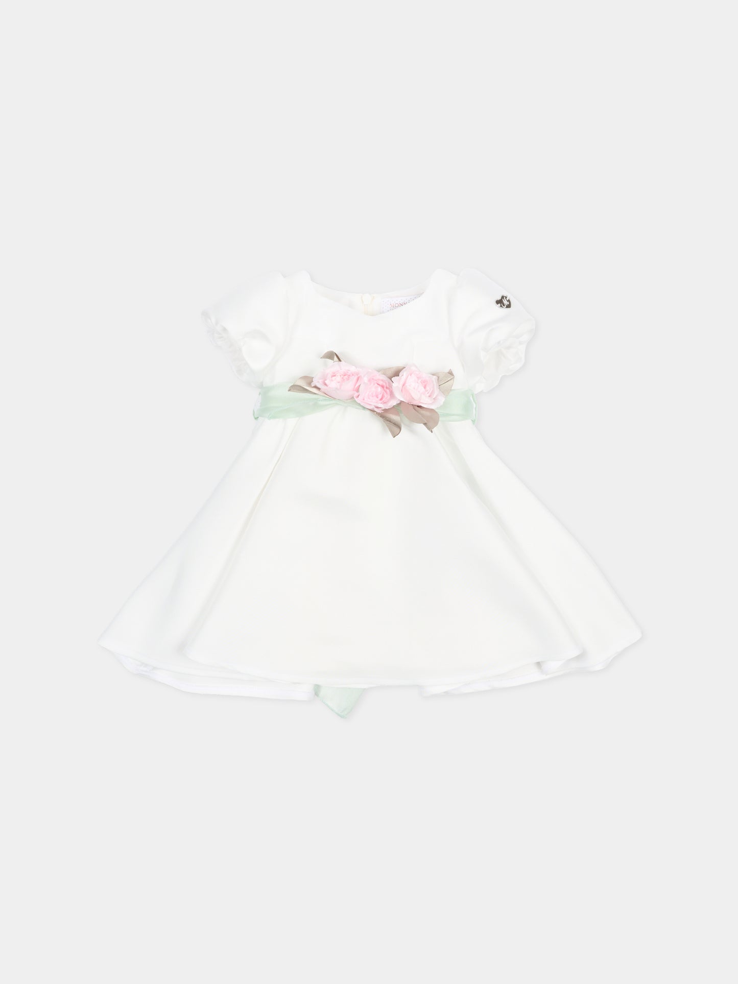 Vestito bianco per neonata con applicazione floreale,Monnalisa,73G903 - 7302 - 0120