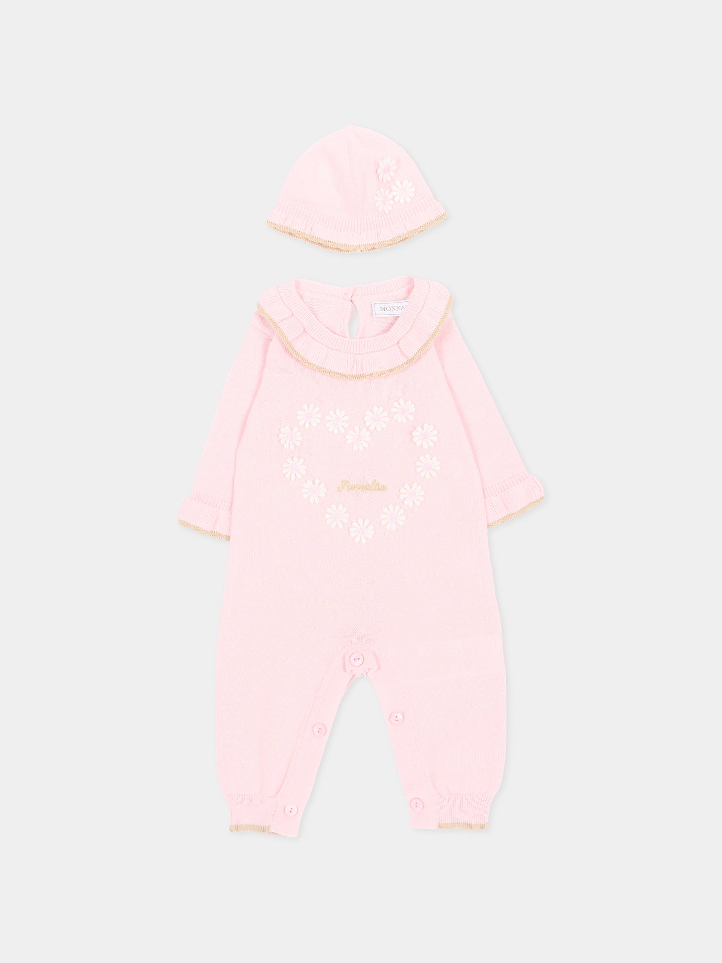 Set tutina rosa per neonata con fiori,Monnalisa,35G513 - 7040 - 0090