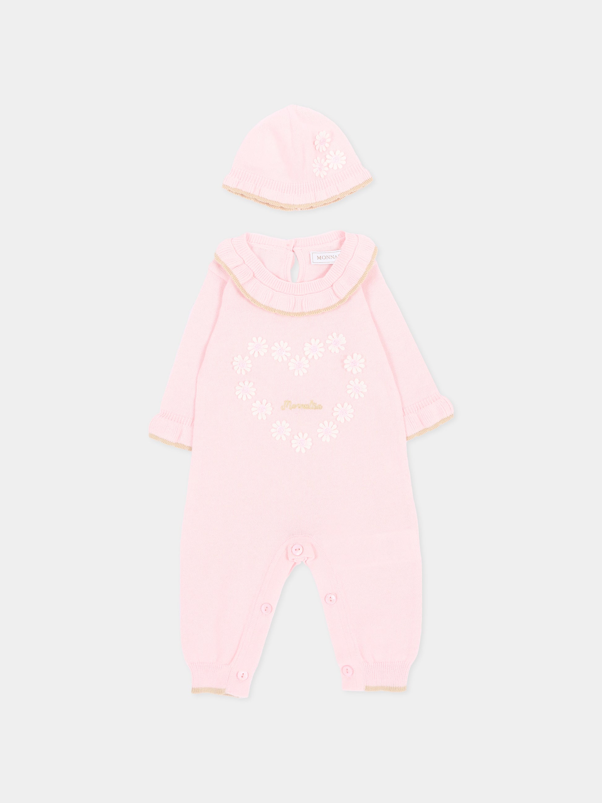 Set tutina rosa per neonata con fiori,Monnalisa,35G513 - 7040 - 0090