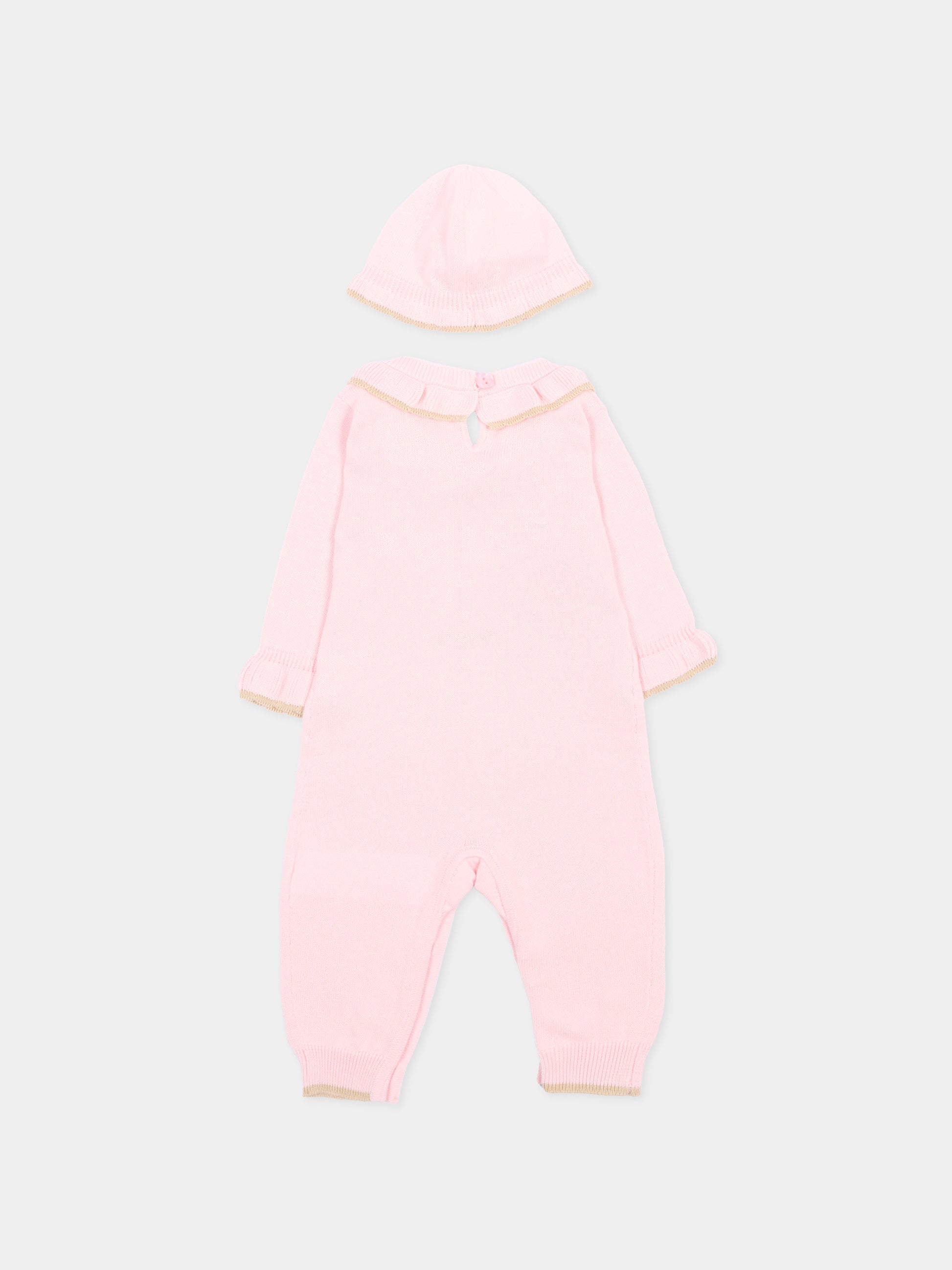 Set tutina rosa per neonata con fiori,Monnalisa,35G513 - 7040 - 0090