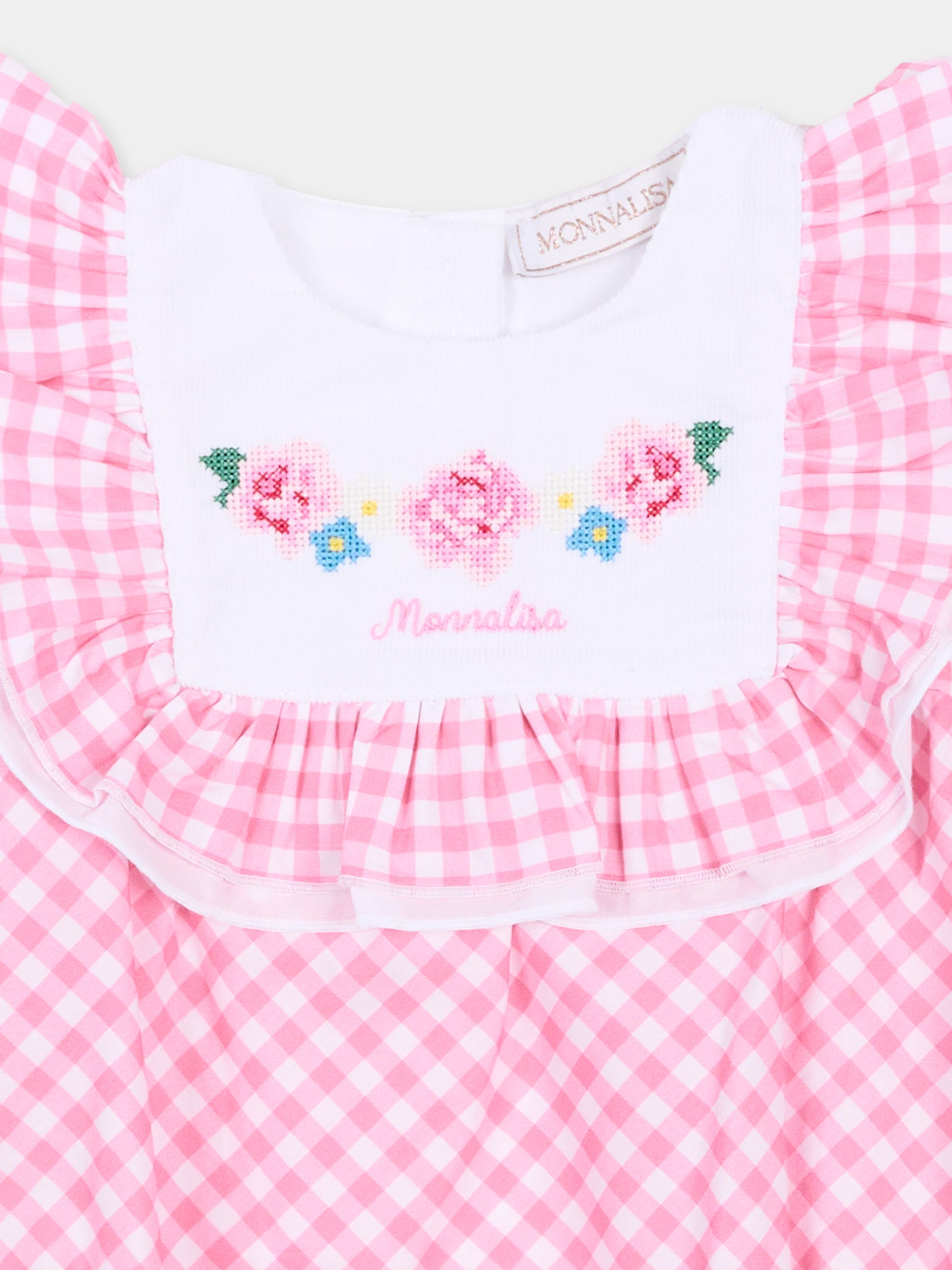 Pagliaccetto rosa per neonata con fiori ricamati,Monnalisa,35G203 - 7011 - 9990