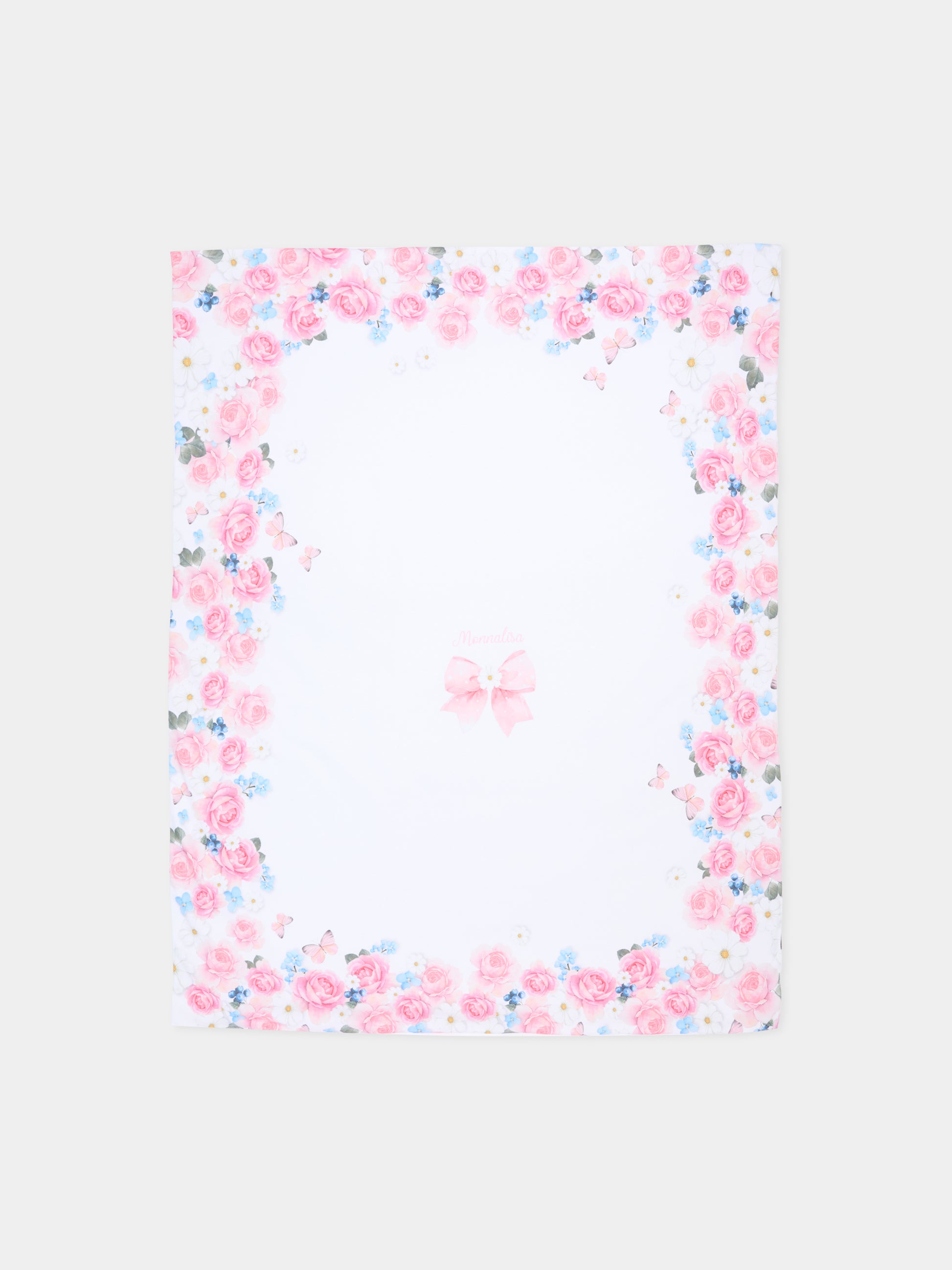 Coperta bianca per neonata con stampa floreale,Monnalisa,35G002 - 7000 - 9984