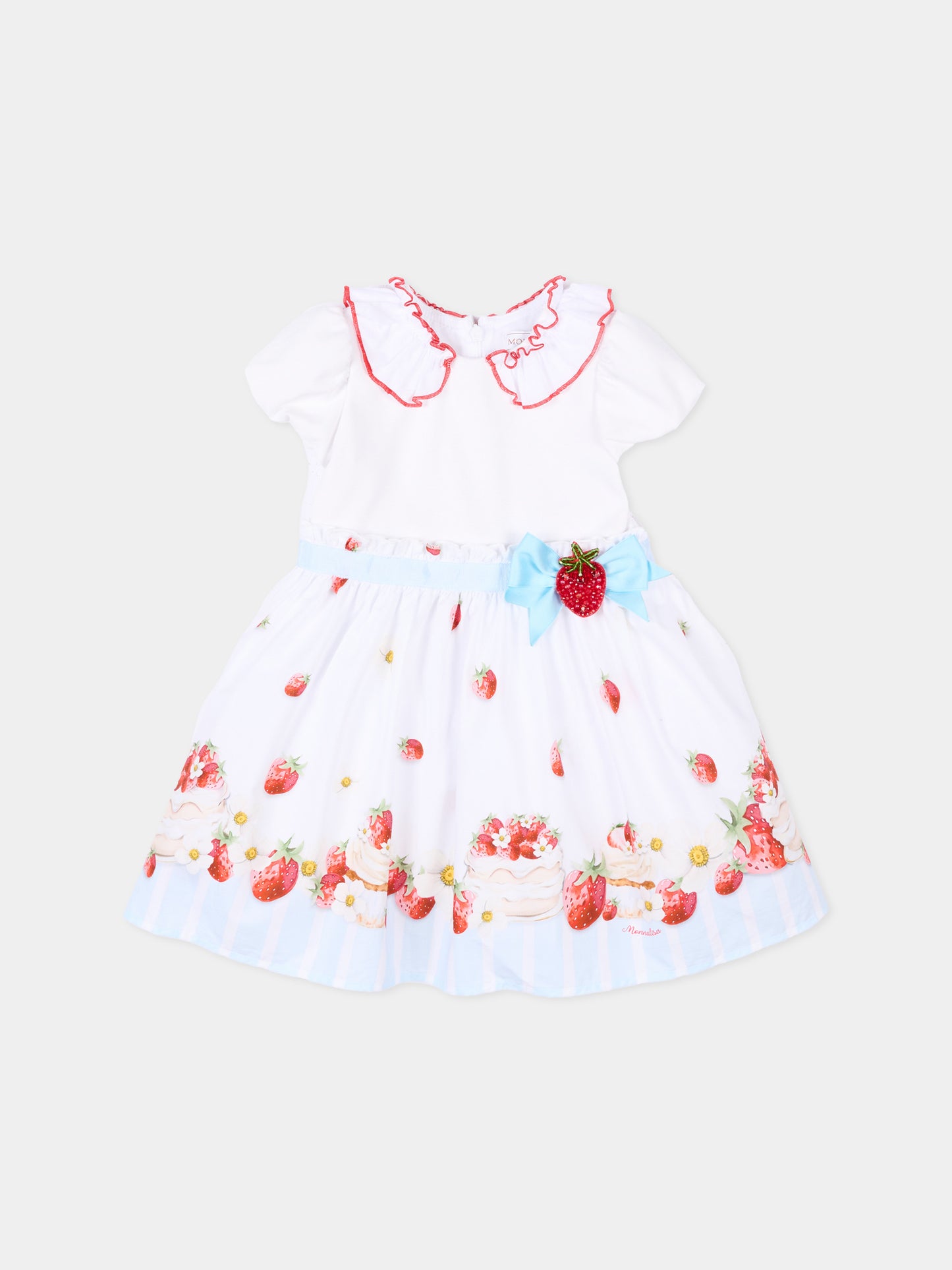 Abito elegante bianco per neonata con fragole,Monnalisa,31G919 - 7642 - 9944
