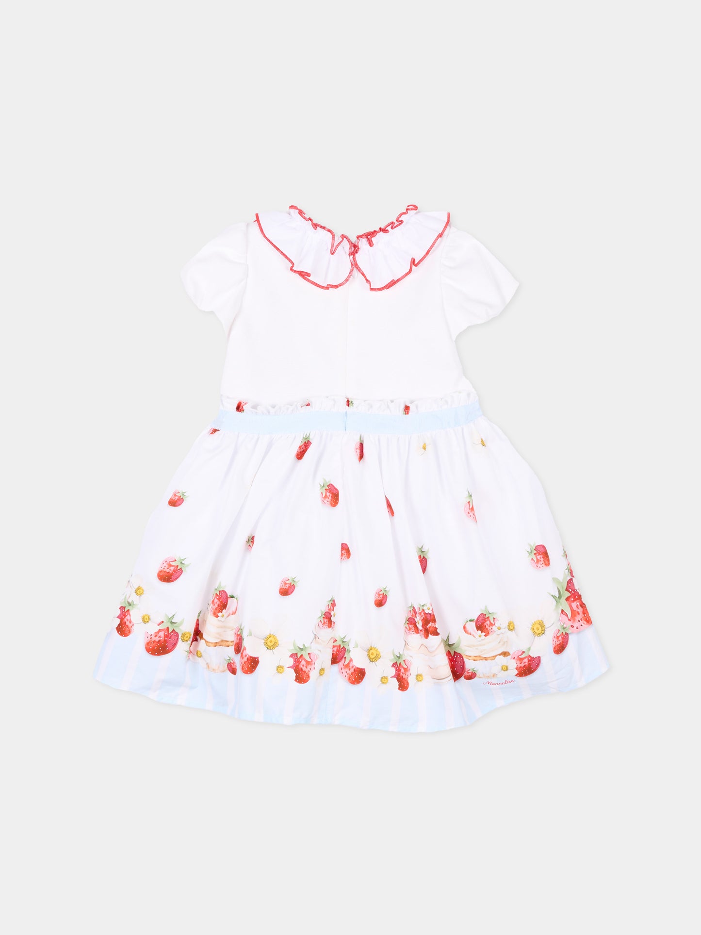 Abito elegante bianco per neonata con fragole,Monnalisa,31G919 - 7642 - 9944
