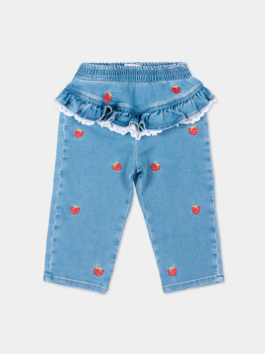 Jeans denim per neonata con fragole,Monnalisa,39G410 - 7017 - 0062