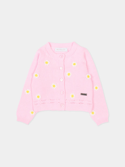 Cardigan rosa per neonata con margherite,Monnalisa,39G800 - 7040 - 0090