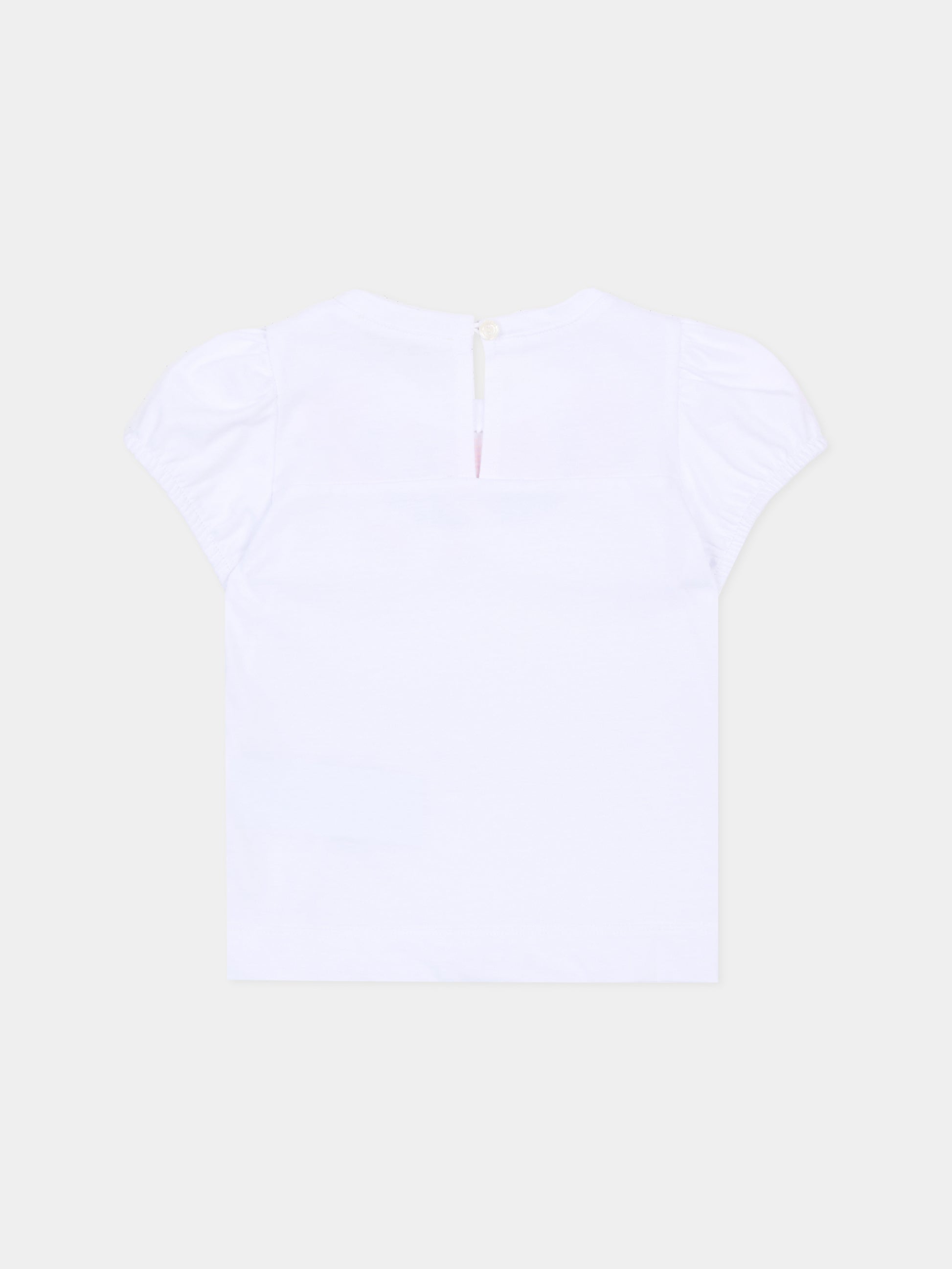 T-shirt bianca per neonata con stampa floreale,Monnalisa,31G600 - 7206 - 0099