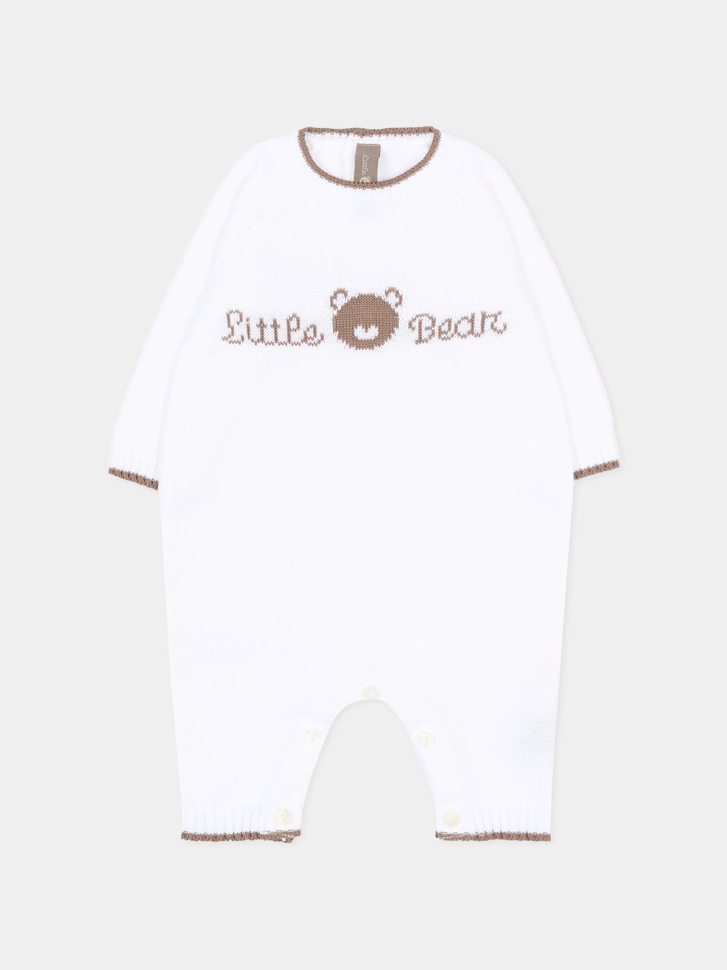 Tutina bianca per neonati con logo,Little Bear,3123 BCO/CACAO