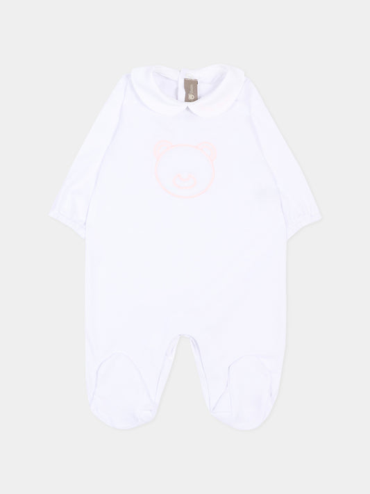 Tutina bianca per neonata con orsetto,Little Bear,3062 BCO/ROSA