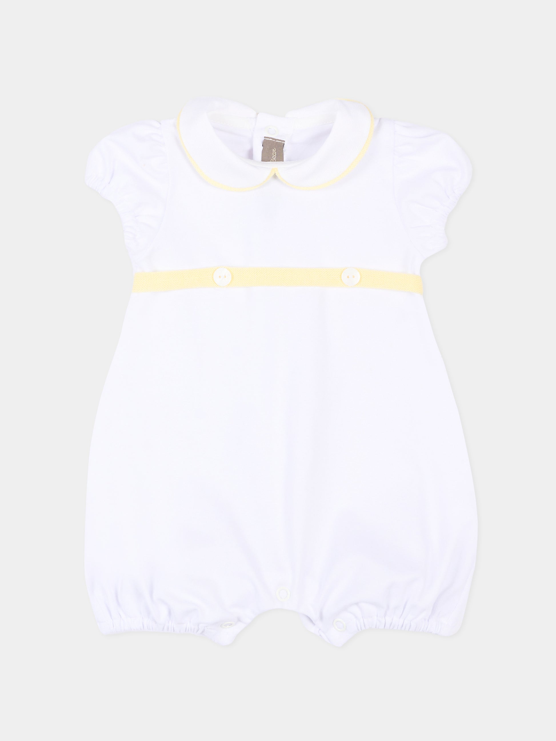 Pagliaccetto bianco per neonati con profili gialli,Little Bear,3078 BCO/GIALLO