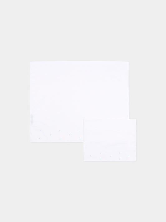 Ivory sheets for Baby Boy with light blue polka dots