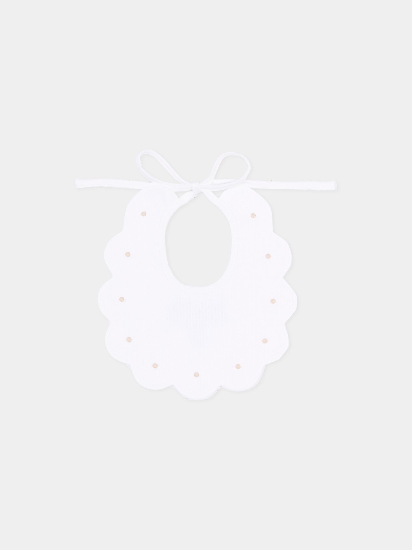 Bavaglino bianco per neonati con pois beige,Little Bear,2042 BCO/CORDA