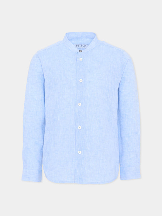 Camicia celeste in lino per bambino,Dondup Kids,DMCA053 0 LC009 9026