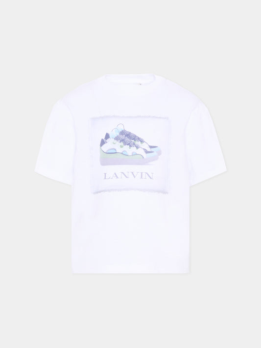 T-Shirt bianca per bambino con stampa sneakers,Lanvin Petite,N30359 10P