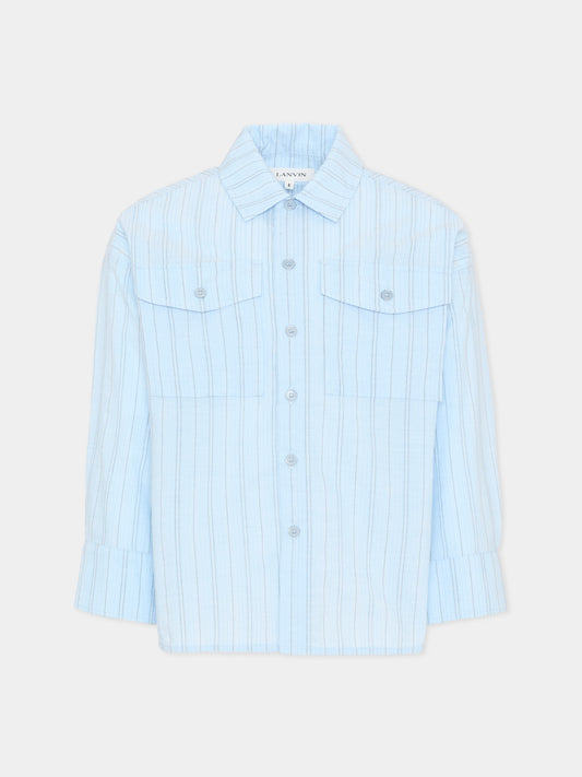 Camicia celeste per bambino a righe,Lanvin Petite,N30365 79L