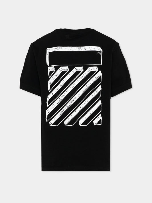 T-Shirt nera per bambini con logo,Off White,44BAA002S26J009001