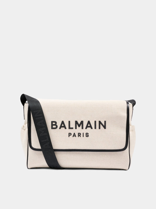Borsa mamma avorio per neonati con logo ricamato,Balmain Kids,BY0618-Z1839 102NE