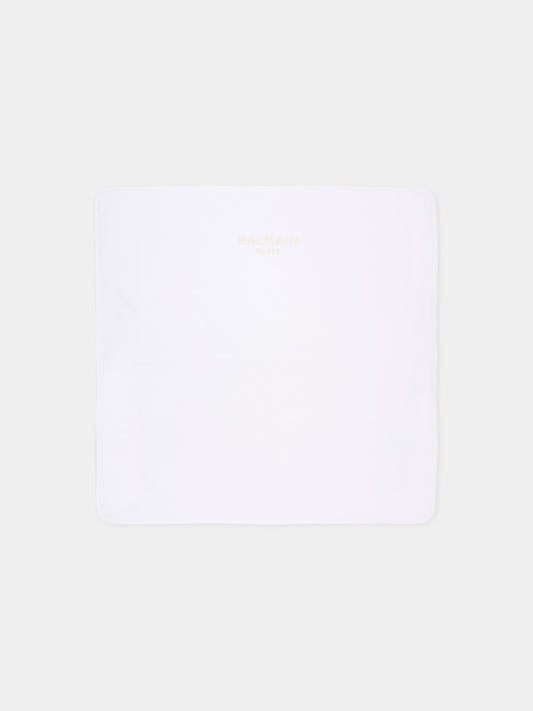 Coperta bianca per neonati con logo,Balmain Kids,BY0620-Z3278 100BG