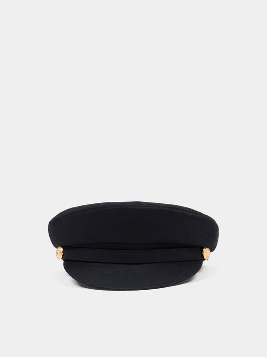 Cappello nero per bambina con bottoni oro,Balmain Kids,BY0B27-Z1053 930OR