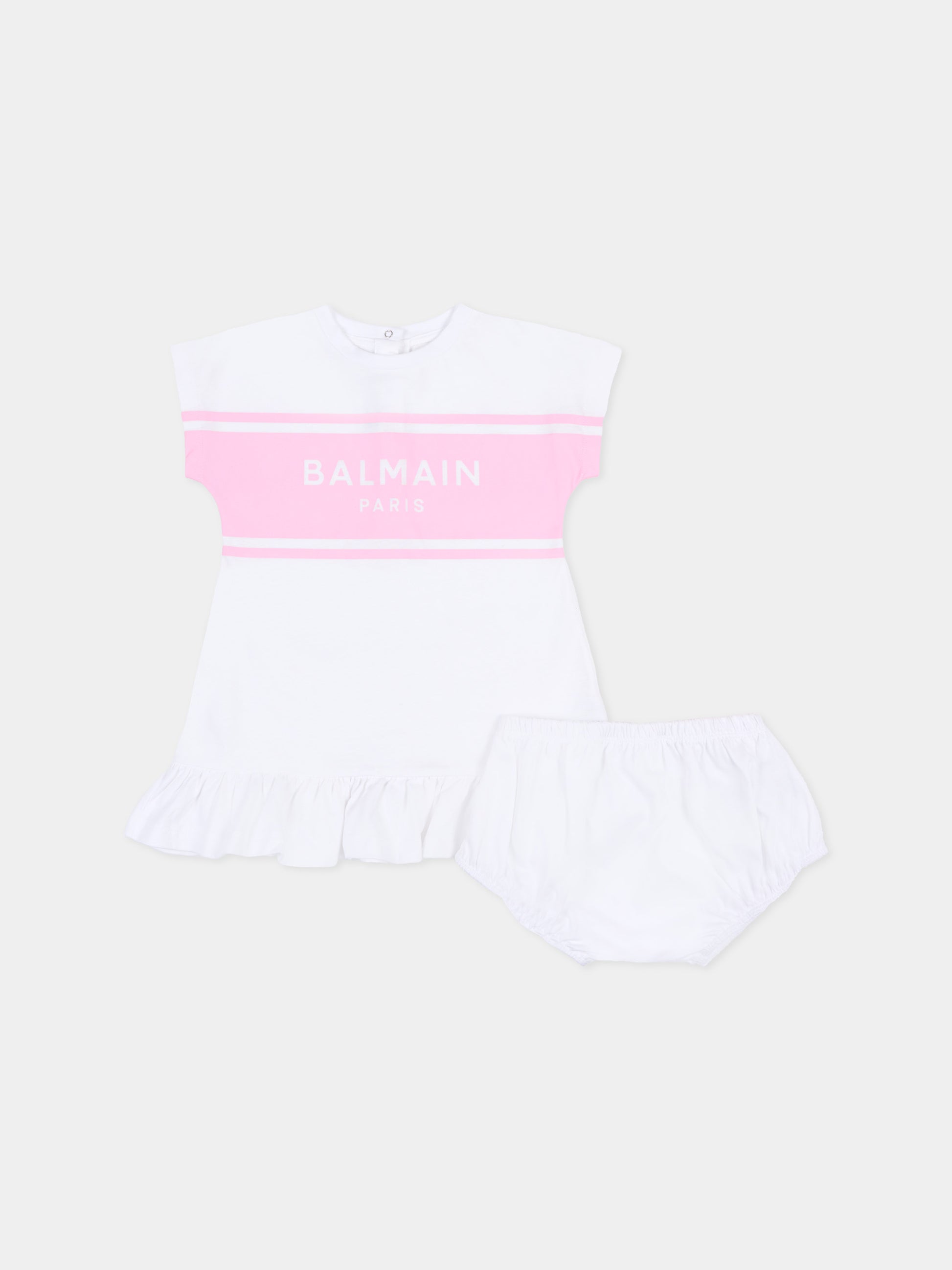 Vestito bianco per neonata con logo,Balmain Kids,BY1001-Z3672 100RS