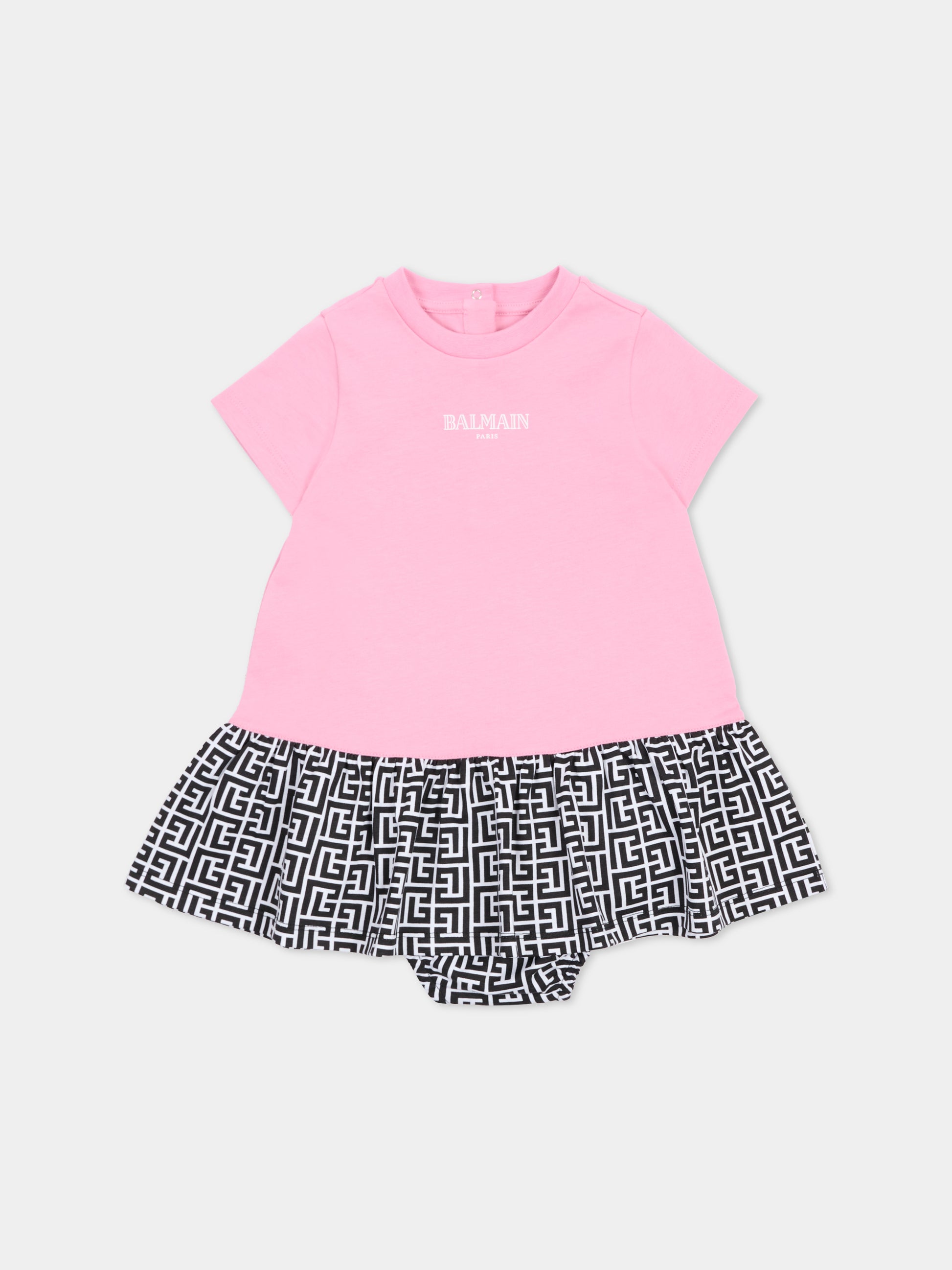 Vestito rosa per neonata con logo e labirinto,Balmain Kids,BY1021-Z3672 552NE