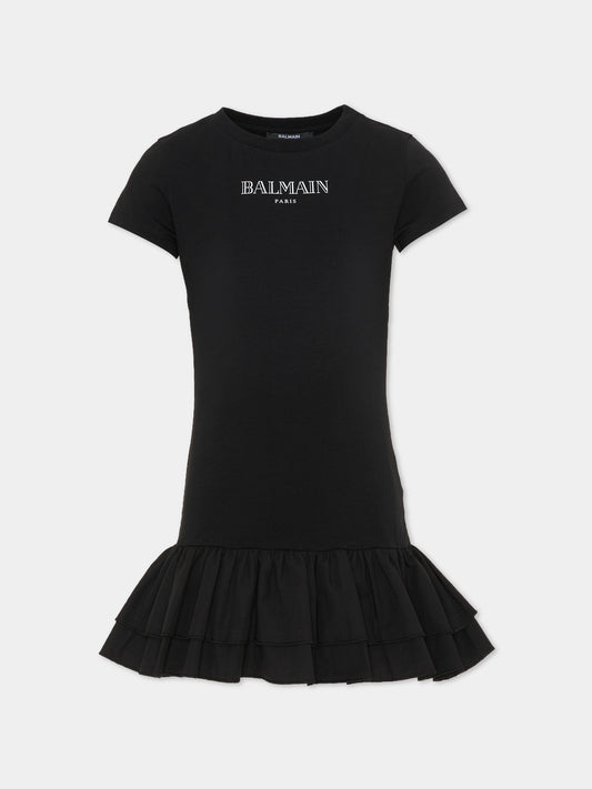 Abito nero per bambina con logo,Balmain Kids,BY1A41-Z3277 930BC