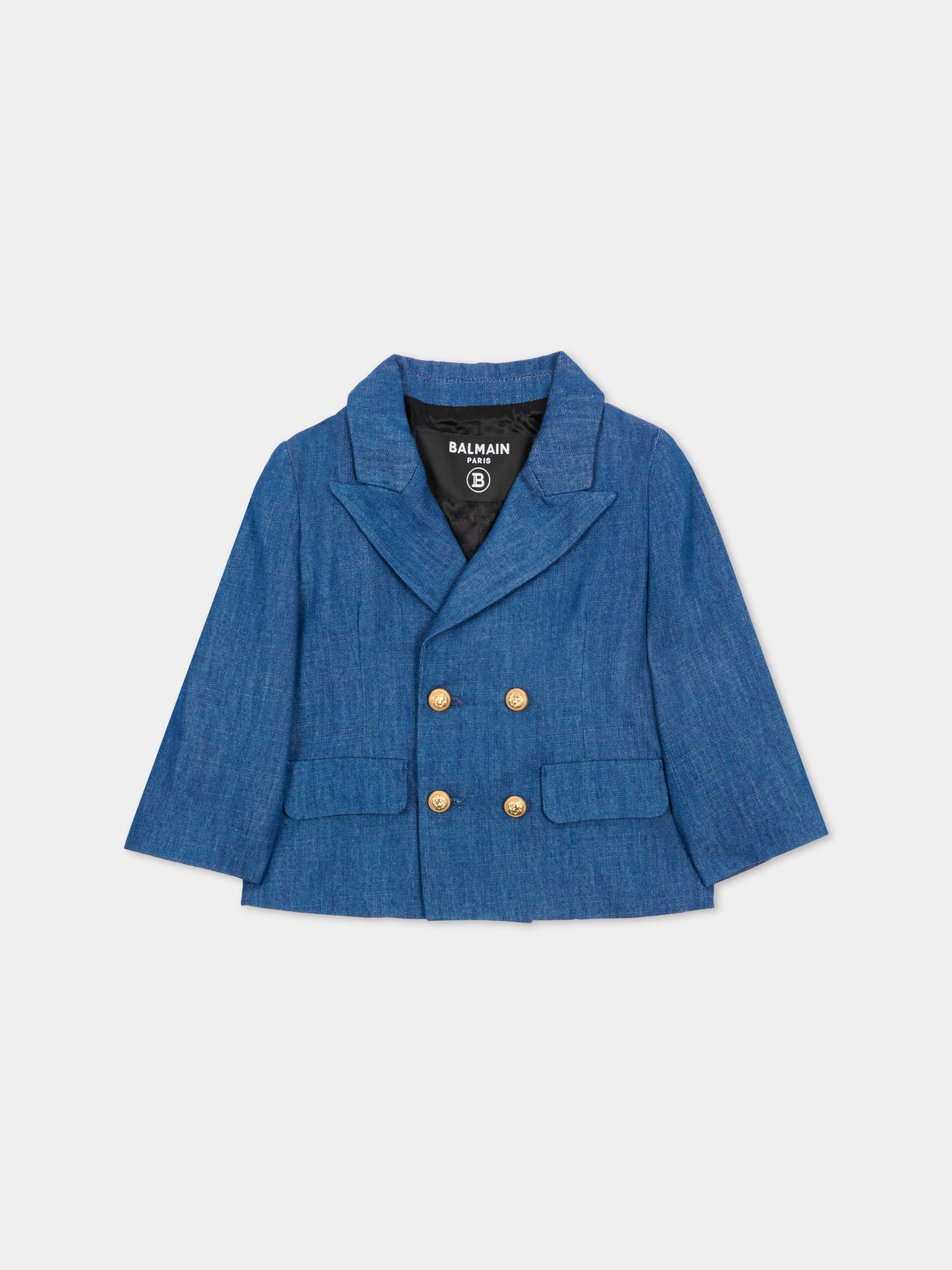 Giacca blu per neonato con bottoni oro,Balmain Kids,BY2514-P0588 625OR