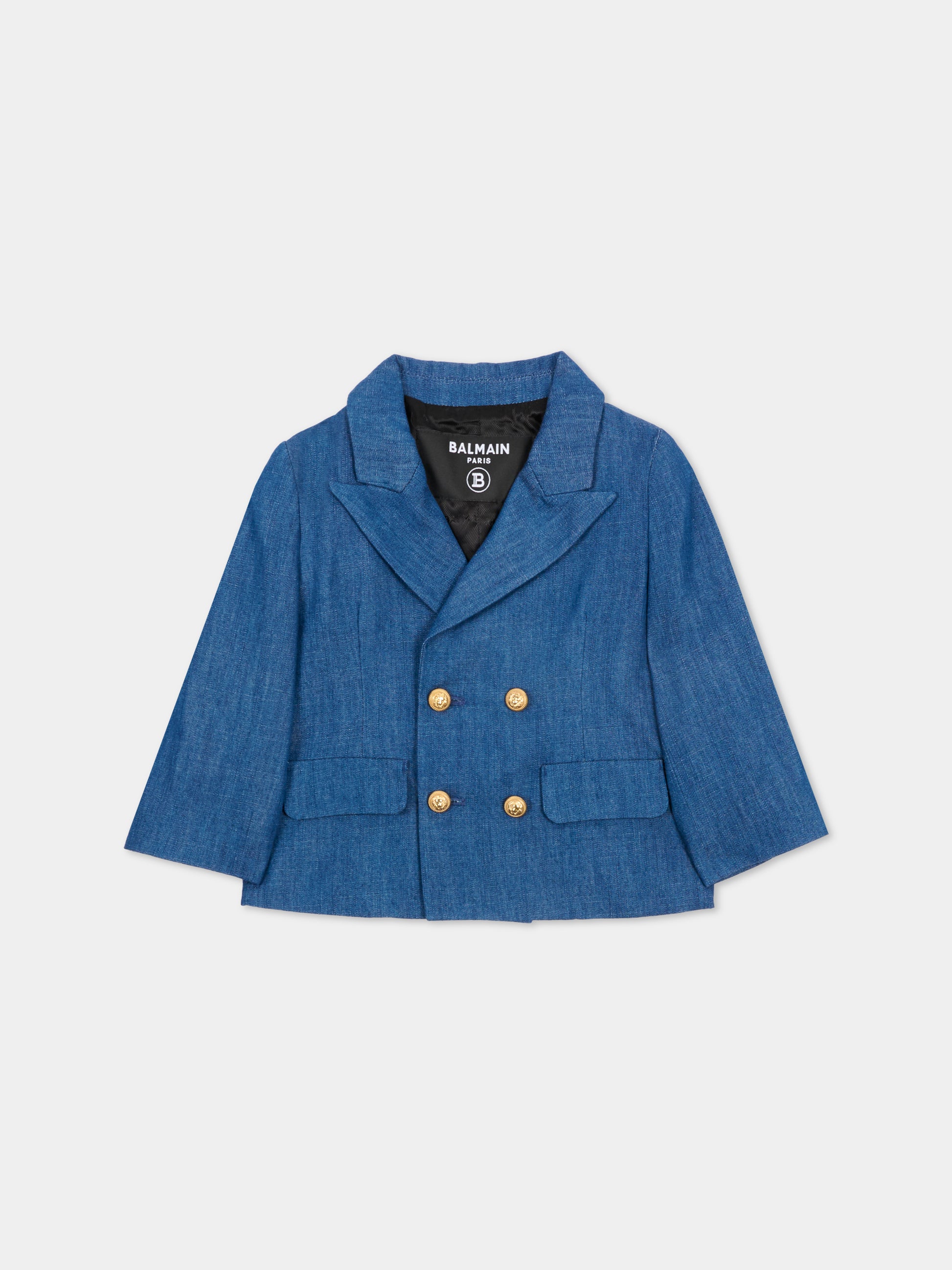 Giacca blu per neonato con bottoni oro,Balmain Kids,BY2514-P0588 625OR