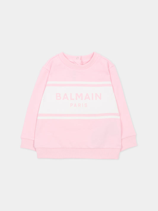 Felpa rosa per bambina con logo,Balmain Kids,BY4000-Z3183 51EBC