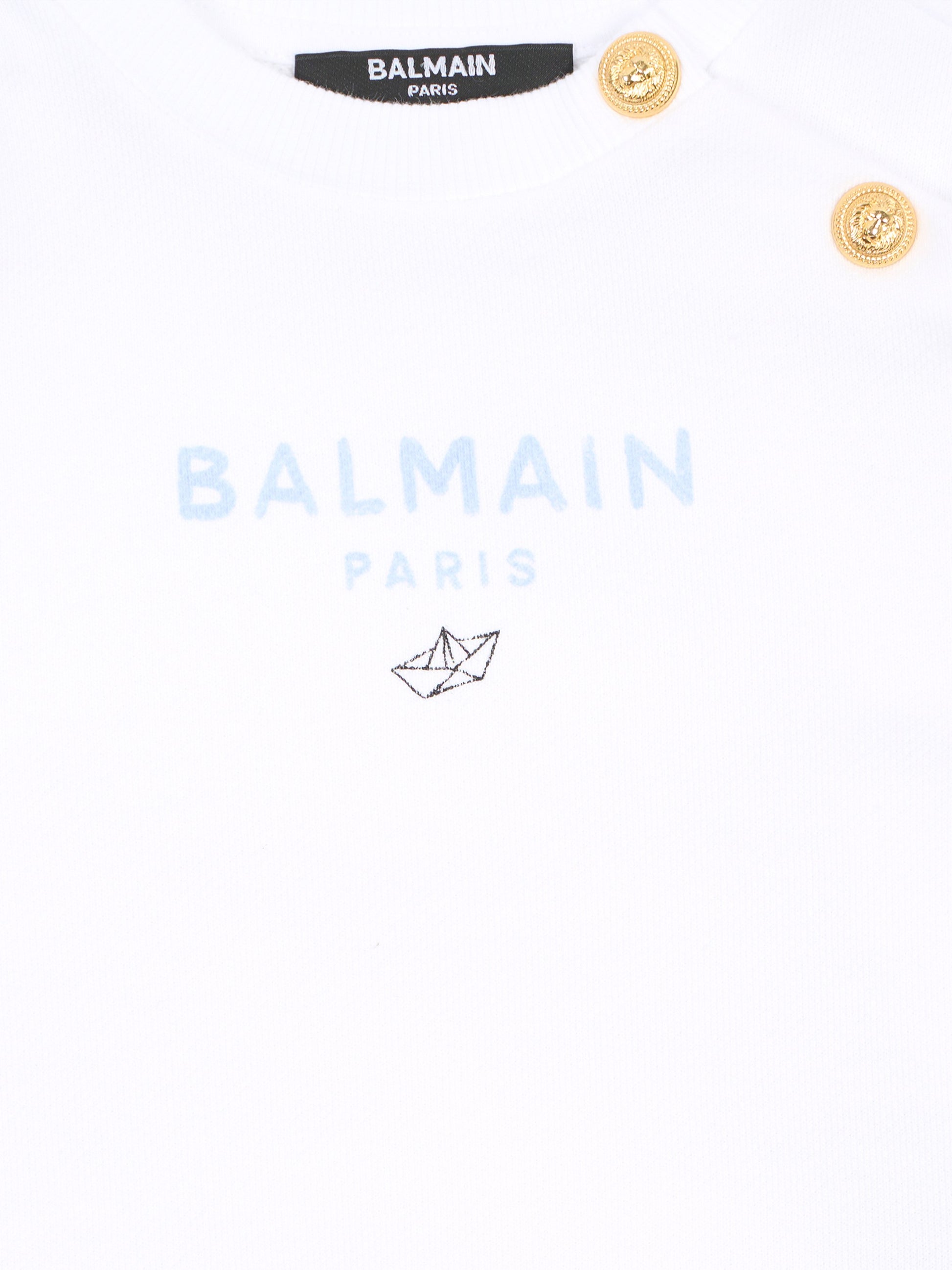 Felpa bianca per neonato con logo e bottoni oro,Balmain Kids,BY4540-Z3183 100CE