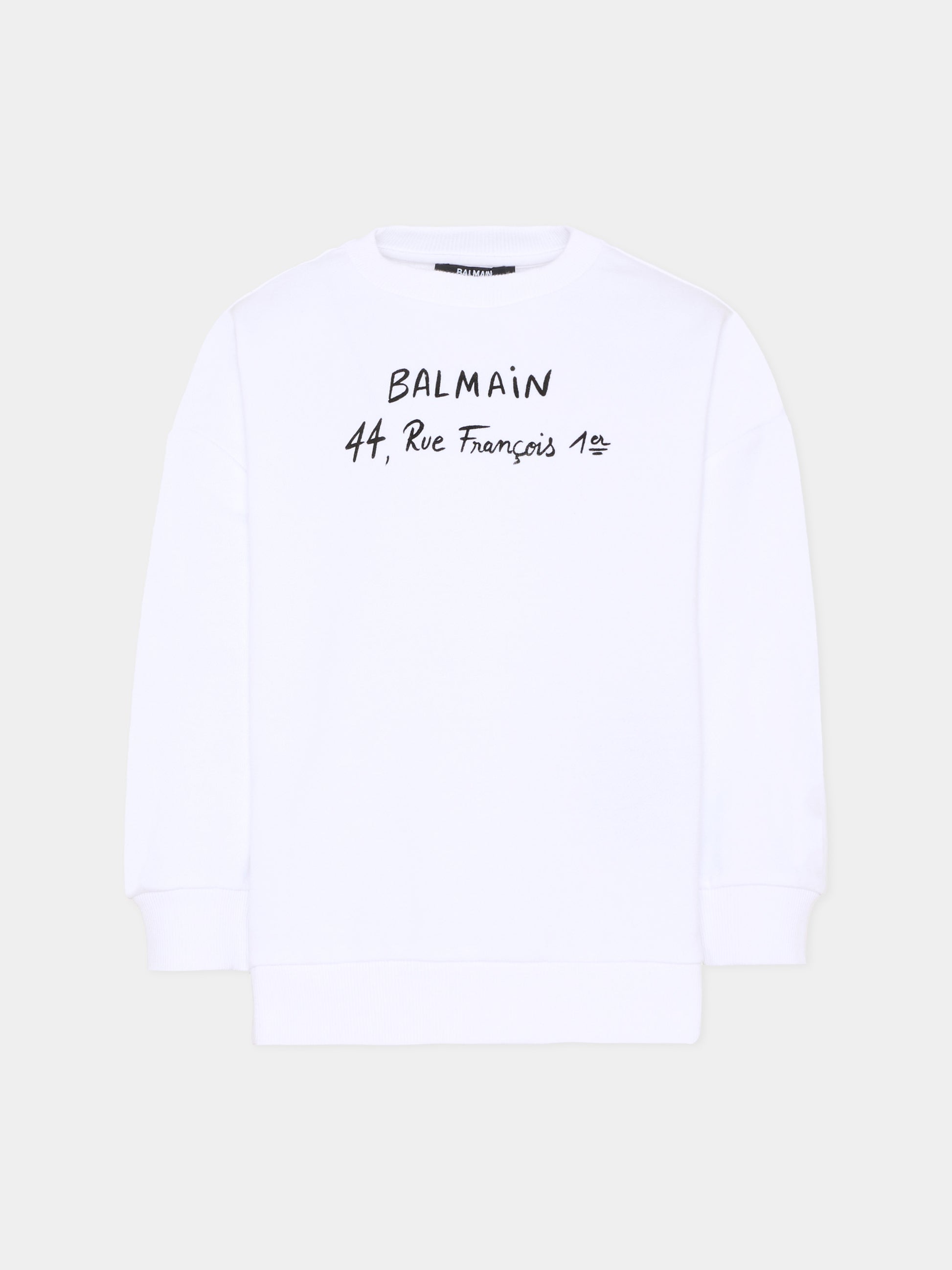 Felpa bianca per bambini con logo e scritta,Balmain Kids,BY4A30-Z3183 100NE