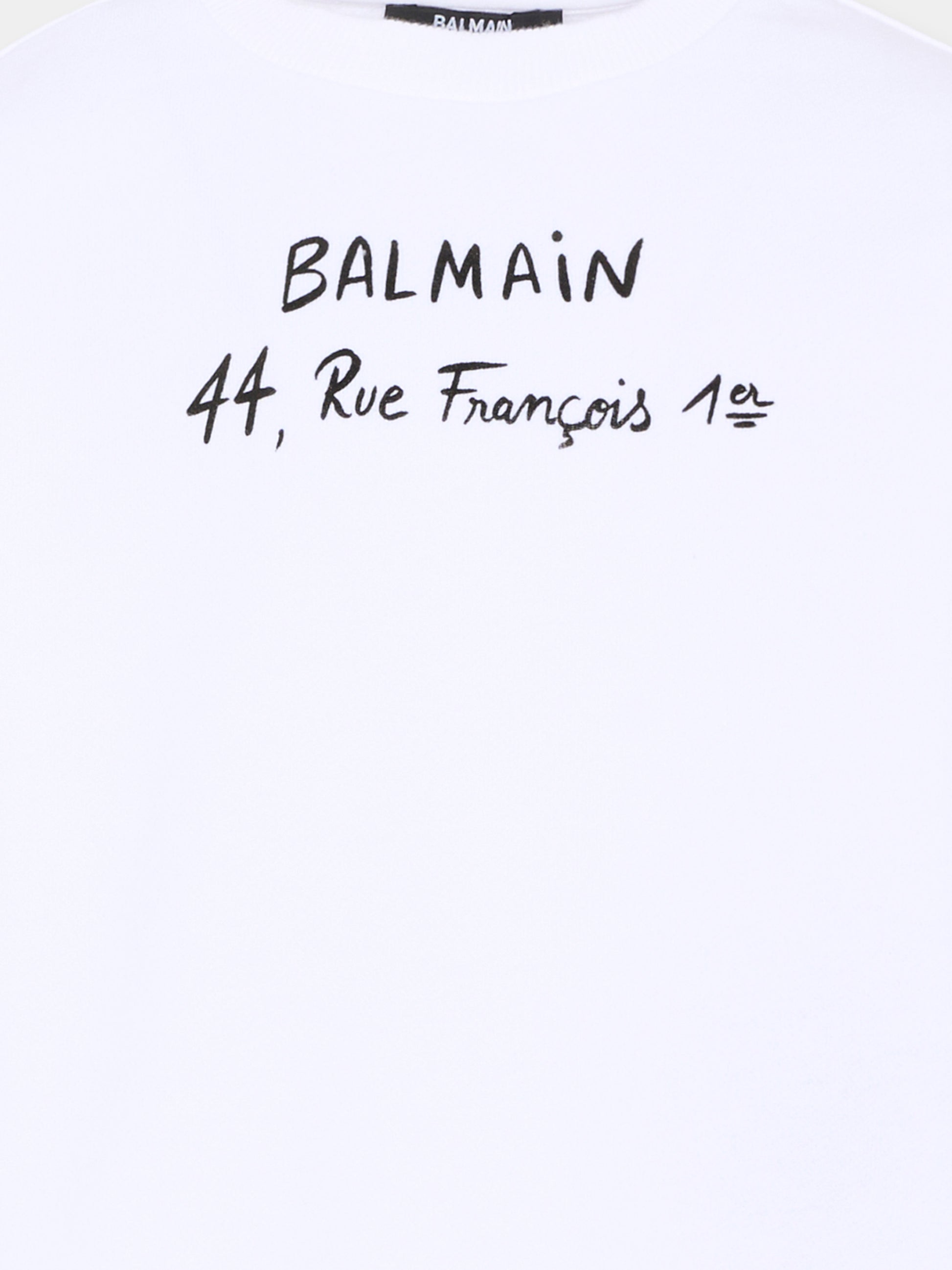 Felpa bianca per bambini con logo e scritta,Balmain Kids,BY4A30-Z3183 100NE