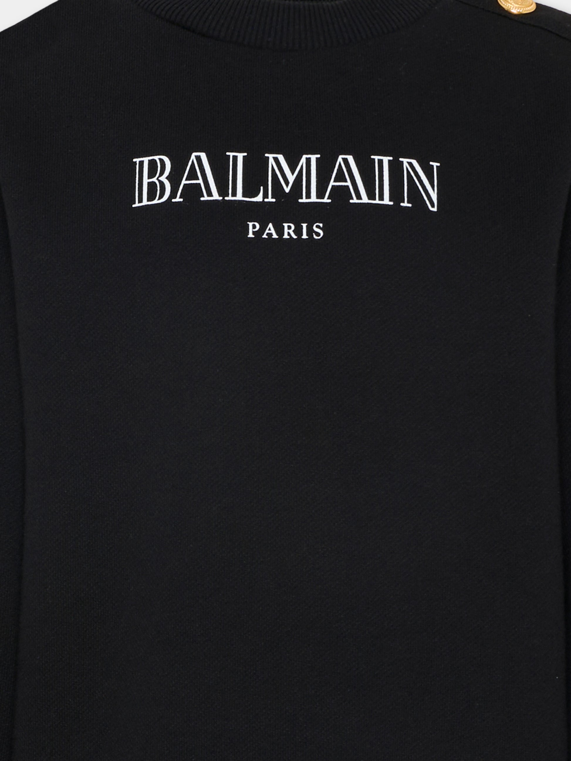 Felpa nera per bambini con logo,Balmain Kids,BY4P20-Z3183 930BC