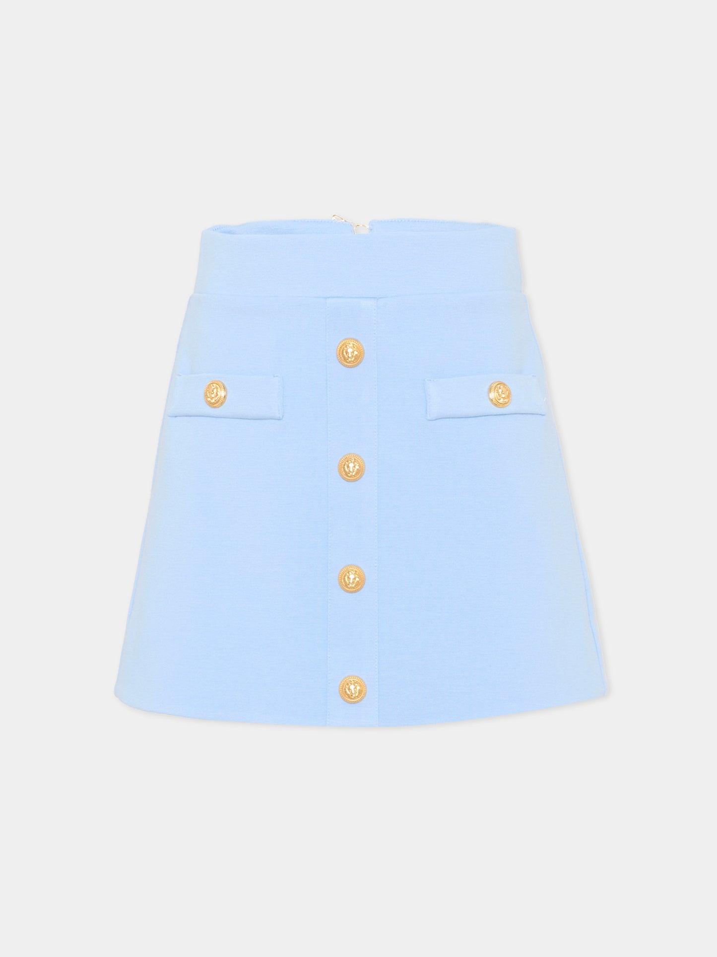 Gonna celeste per bambina con bottoni,Balmain Kids,BY7A71-J0371 652