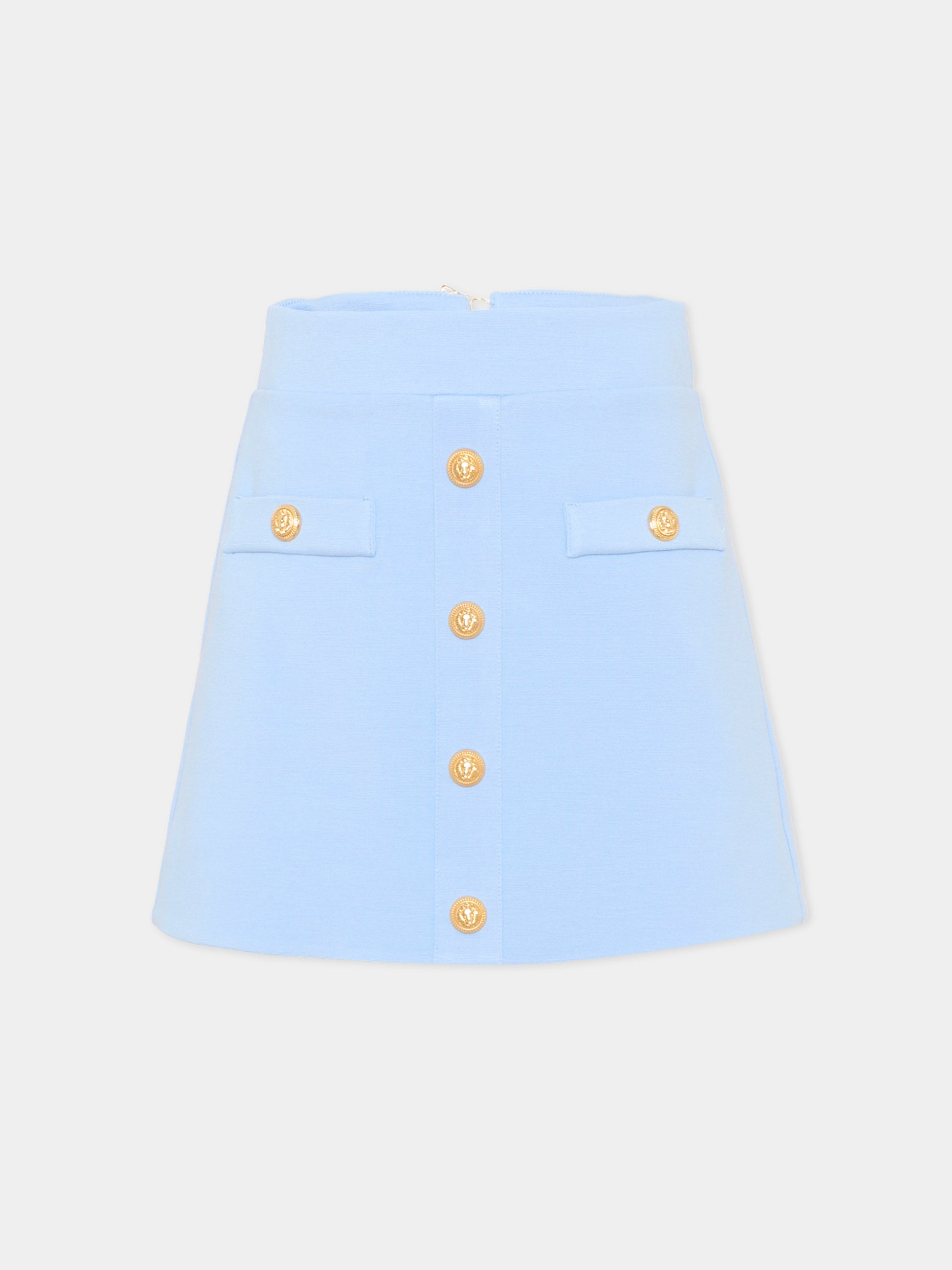 Gonna celeste per bambina con bottoni,Balmain Kids,BY7A71-J0371 652