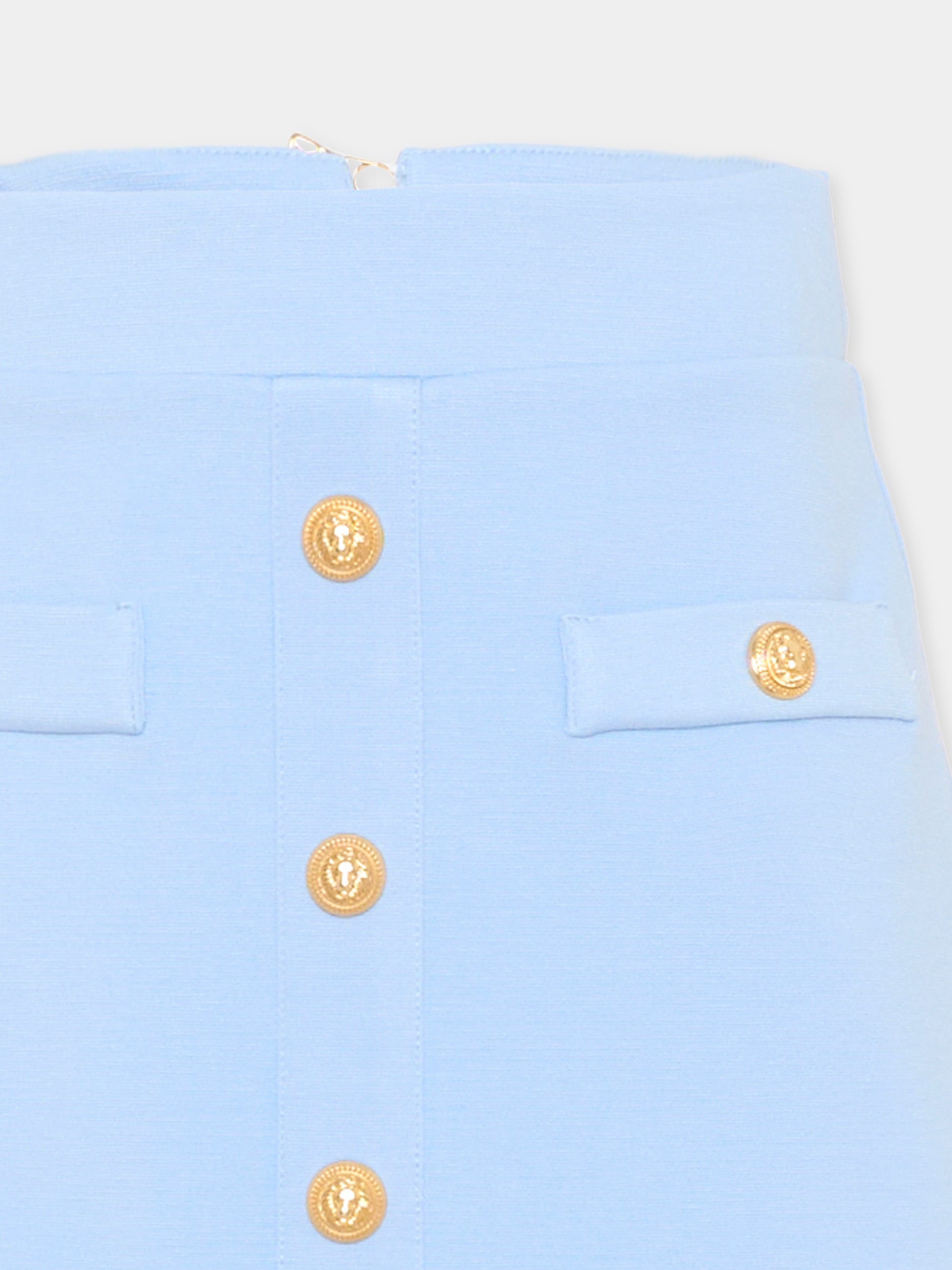 Gonna celeste per bambina con bottoni,Balmain Kids,BY7A71-J0371 652