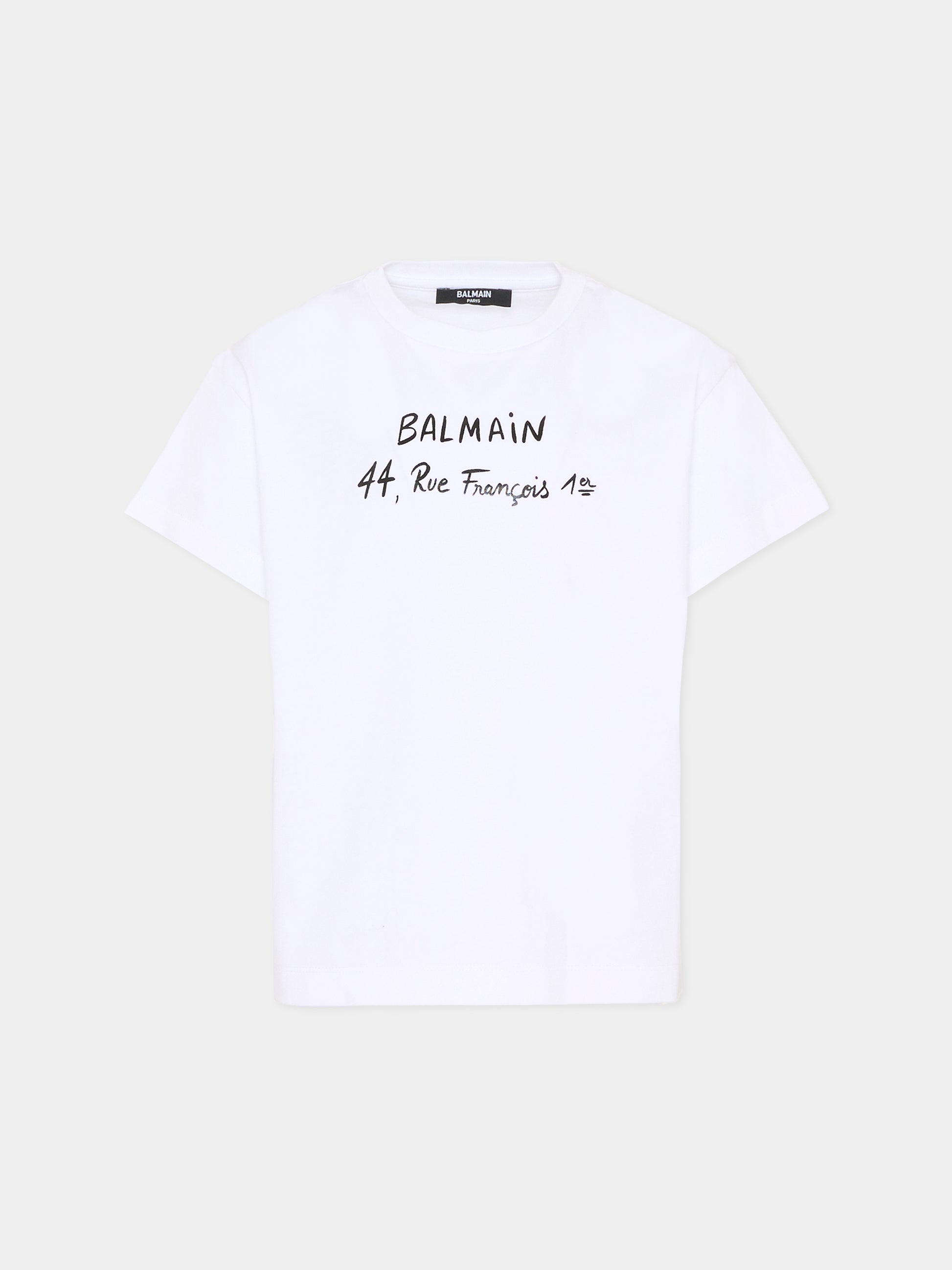 T-shirt bianca per bambini con logo e scritta,Balmain Kids,BY8B11-Z3672 100NE