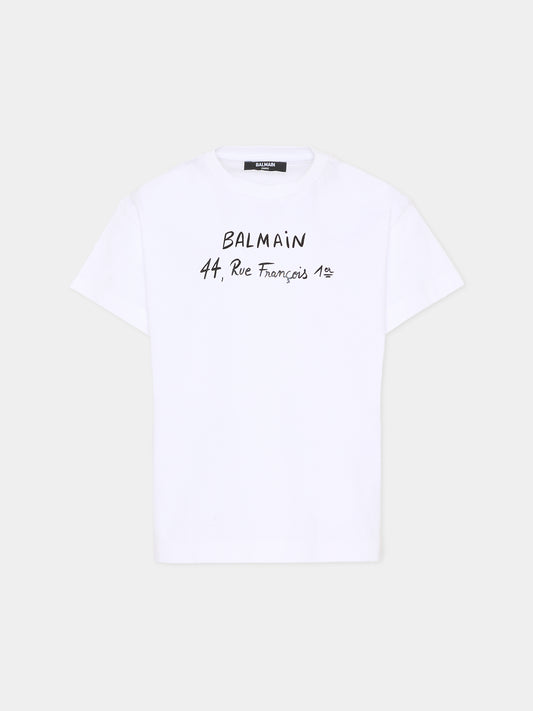 T-shirt bianca per bambini con logo e scritta,Balmain Kids,BY8B11-Z3672 100NE