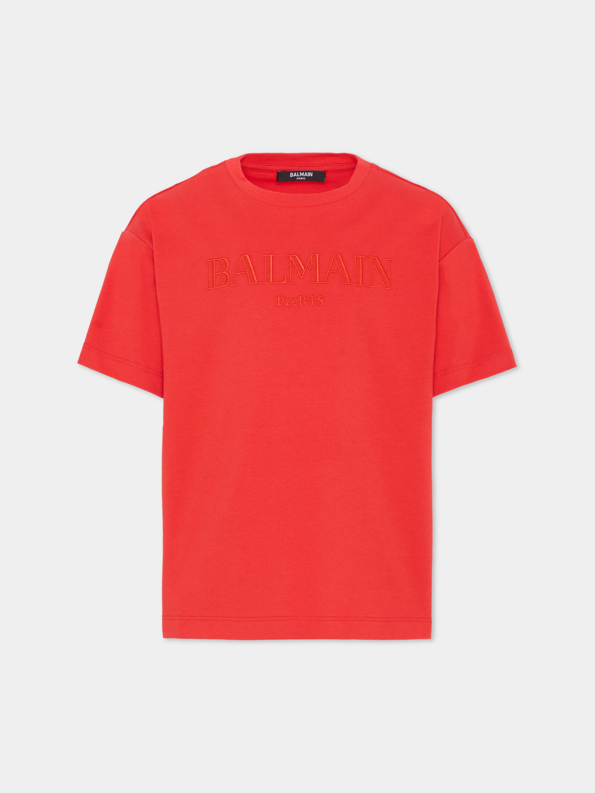 T-shirt rossa per bambino con logo ricamato,Balmain Kids,BY8P51-Z3672 412