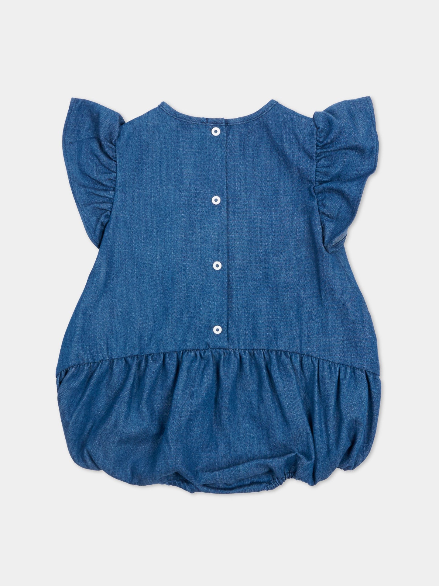 Pagliaccetto denim per neonata con logo ricamato,Balmain Kids,BYA032-P0588 625